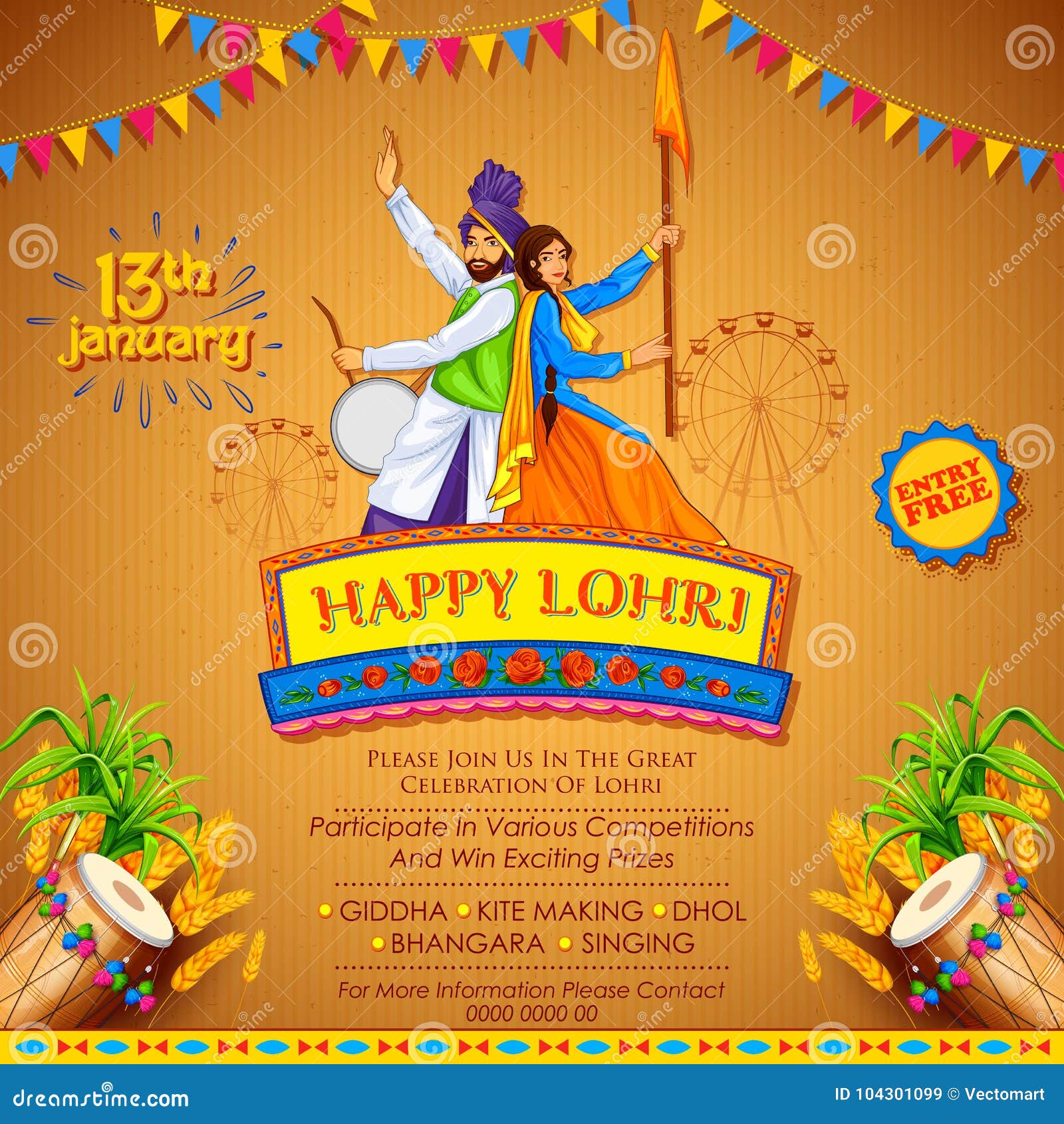 Happy Lohri Holiday Background for Punjabi Festival Stock Vector ...