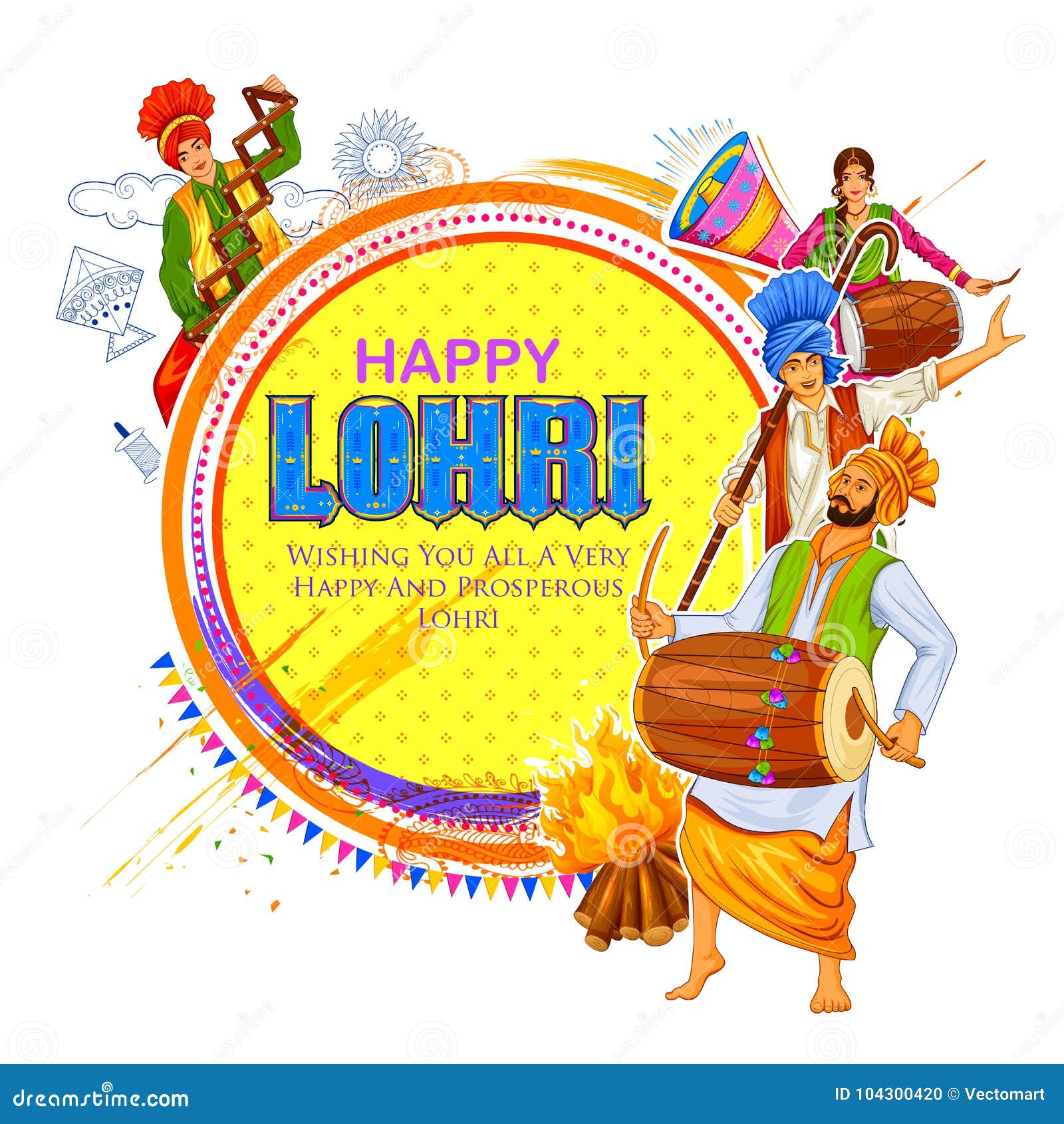 Happy Lohri Holiday Background for Punjabi Festival Stock Vector ...