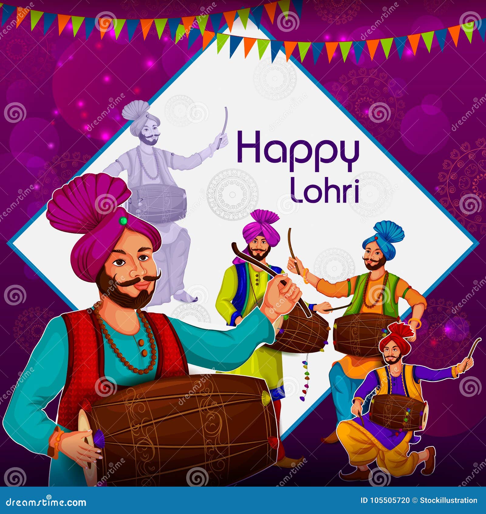 Happy Lohri Punjabi Religious Holiday Background For Harvesting ...