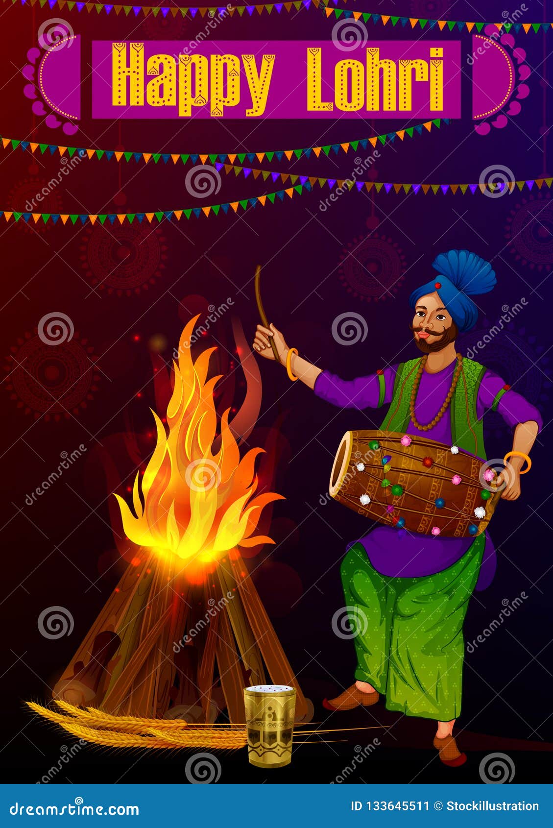 Happy Lohri Punjabi Religious Holiday Background for Harvesting Festival of  India Stock Vector - Illustration of bonfire, dance: 133645511