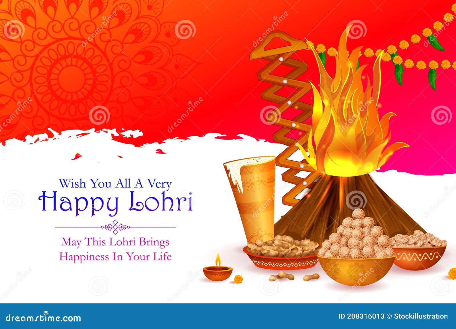 Happy Lohri Punjabi Religious Holiday Background for Harvesting Festival of  India Stock Vector - Illustration of celebration, greeting: 208316013