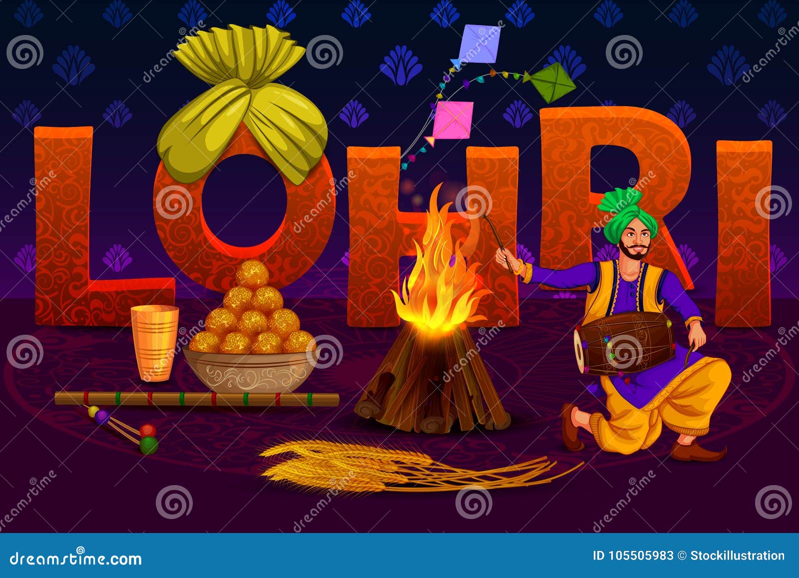 Happy Lohri Punjabi Religious Holiday Background for Harvesting Festival of  India Stock Vector - Illustration of people, bhangra: 105505983