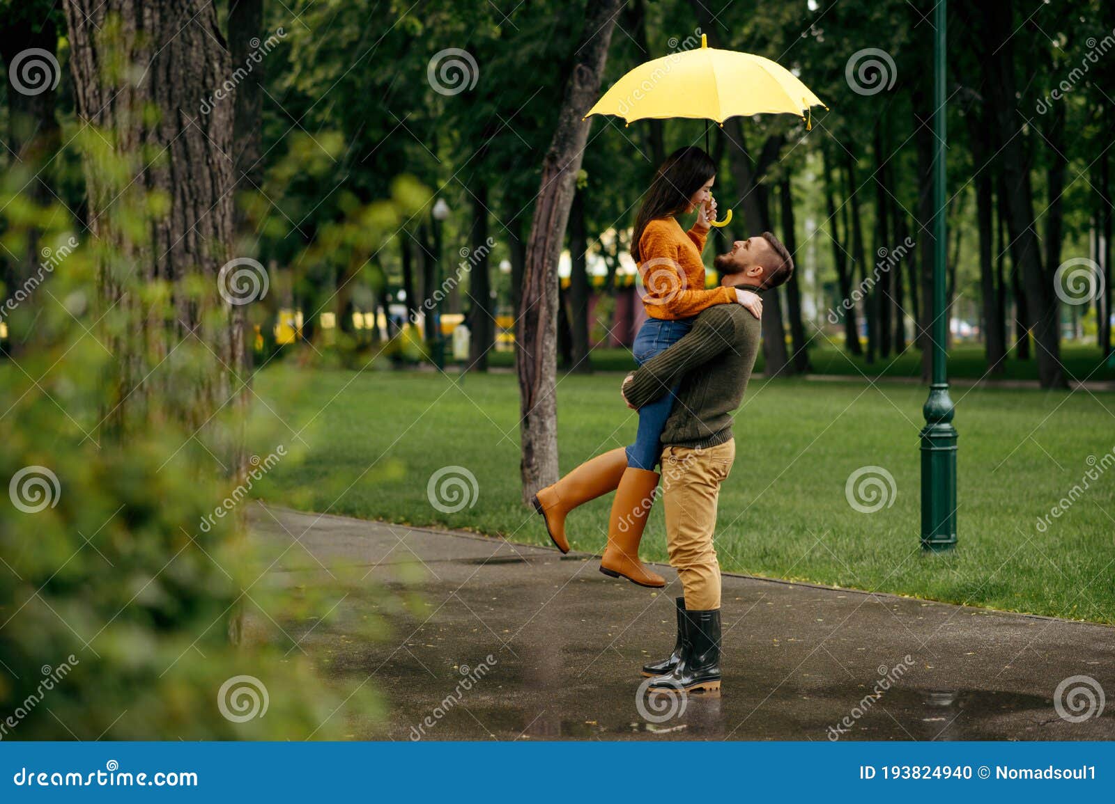 Happy Love Couple Embracing in Summer Rainy Day Stock Photo - Image of