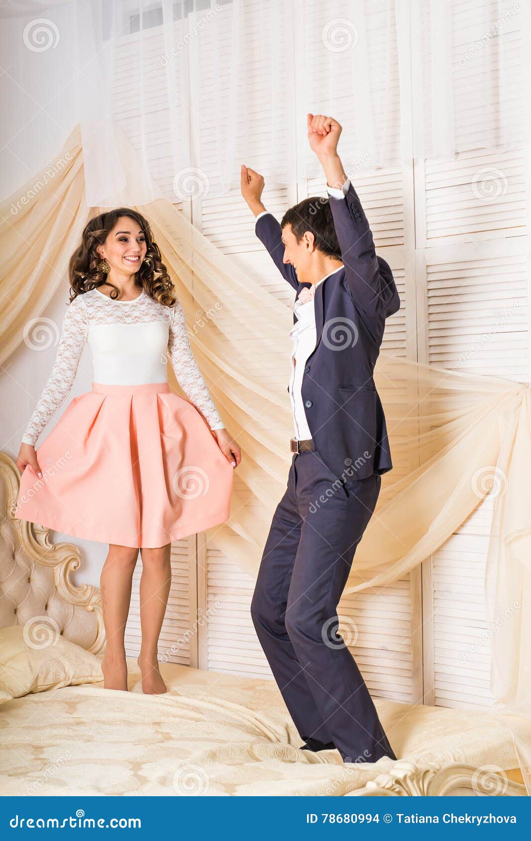 Happy Loving Couple Jumping A