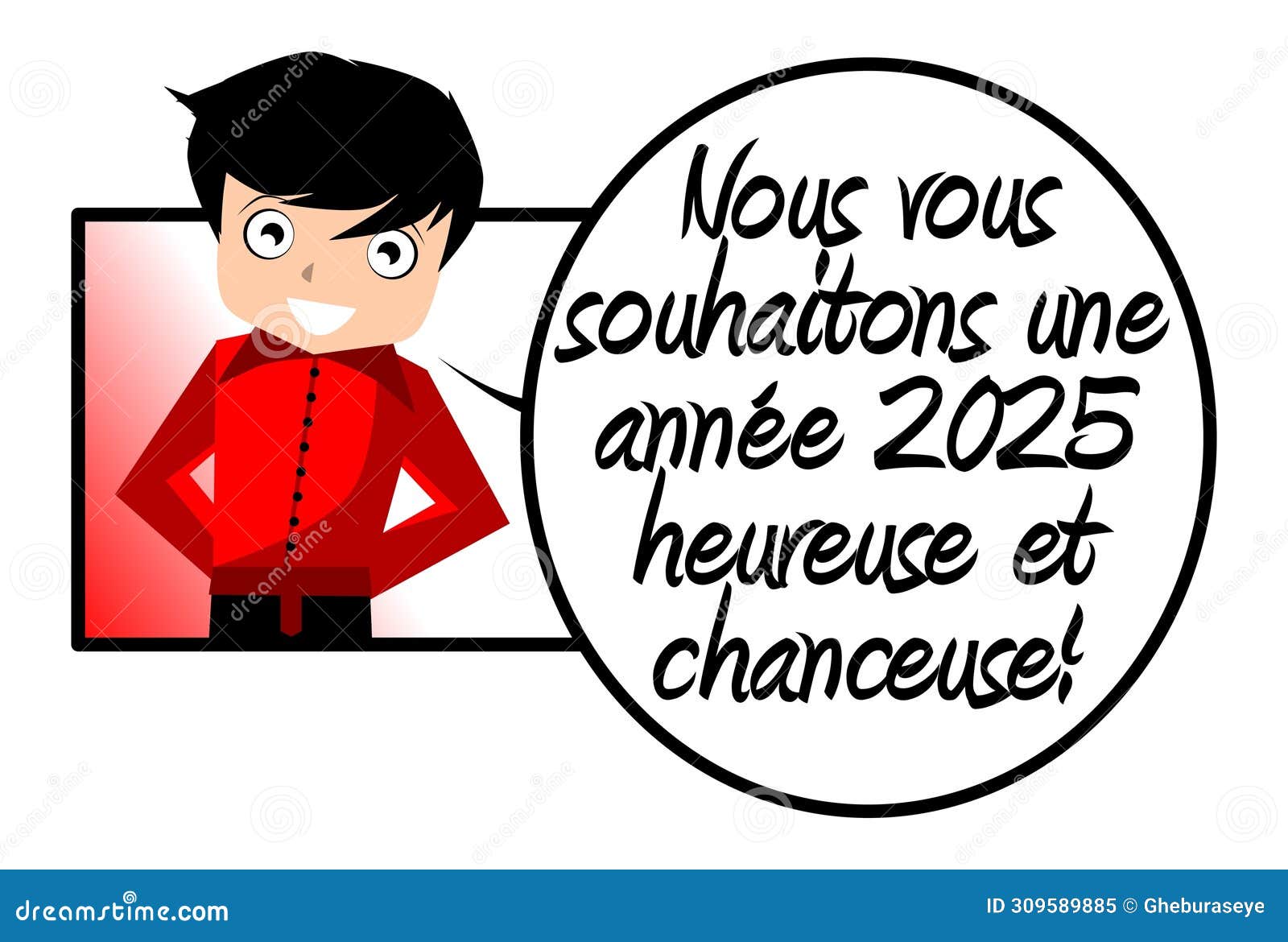 Happy and Lucky 2025, New Year, Boy, French, Isolated. Stock