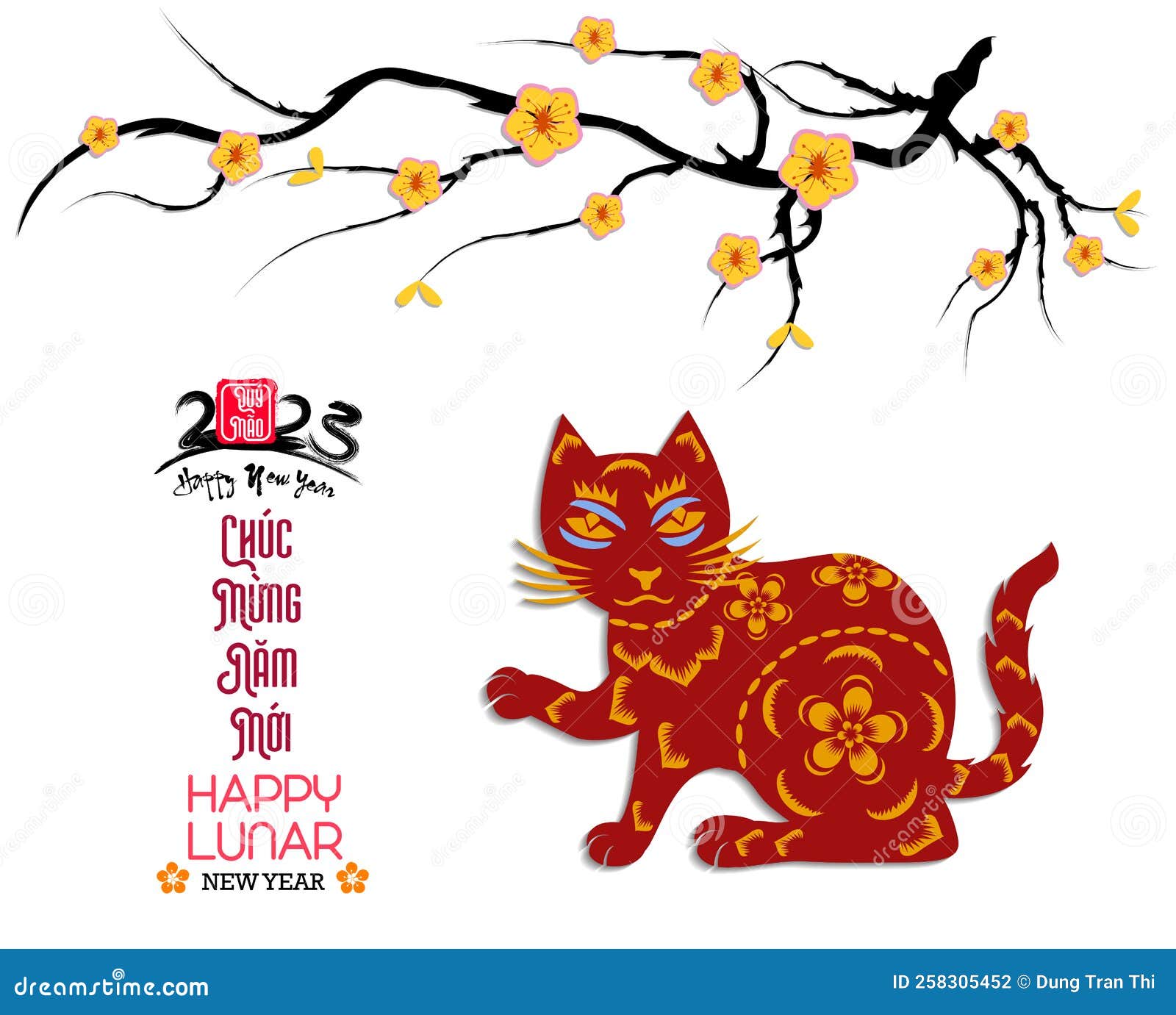 Happy Lunar New Year 2023, Vietnamese New Year, Year of the Cat Stock