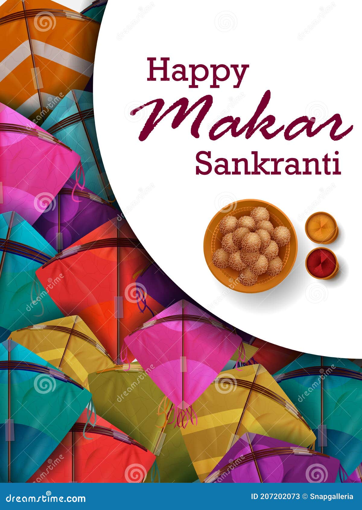 Happy Makar Sankranti Background with Colorful Kite Stock Image - Image of  devotion, makar: 207202073