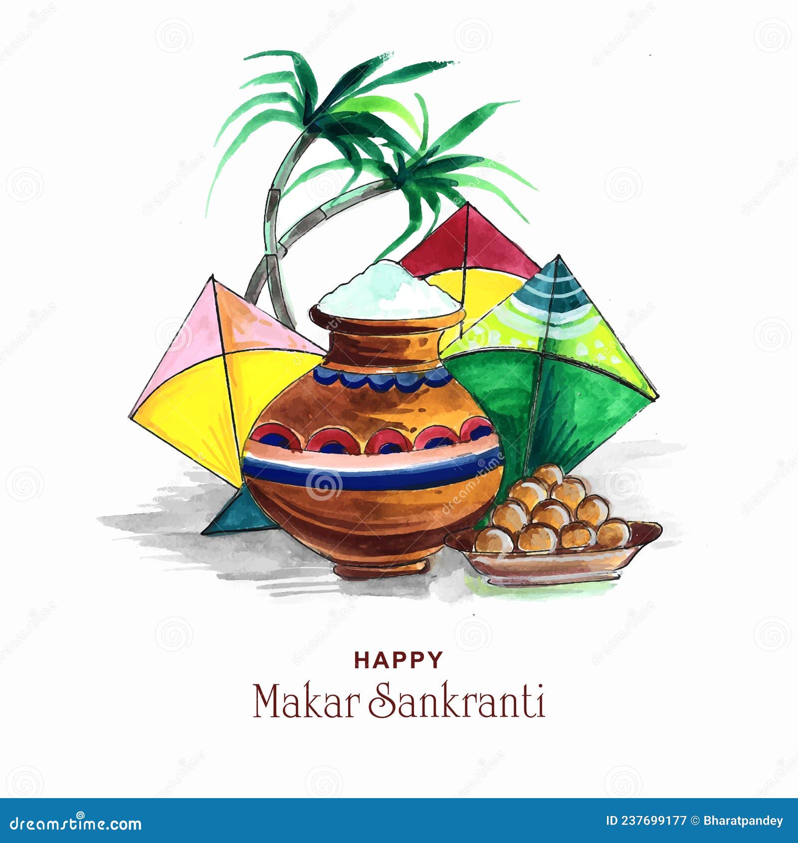 happy makar sankranti festival background decorated kites 237699177