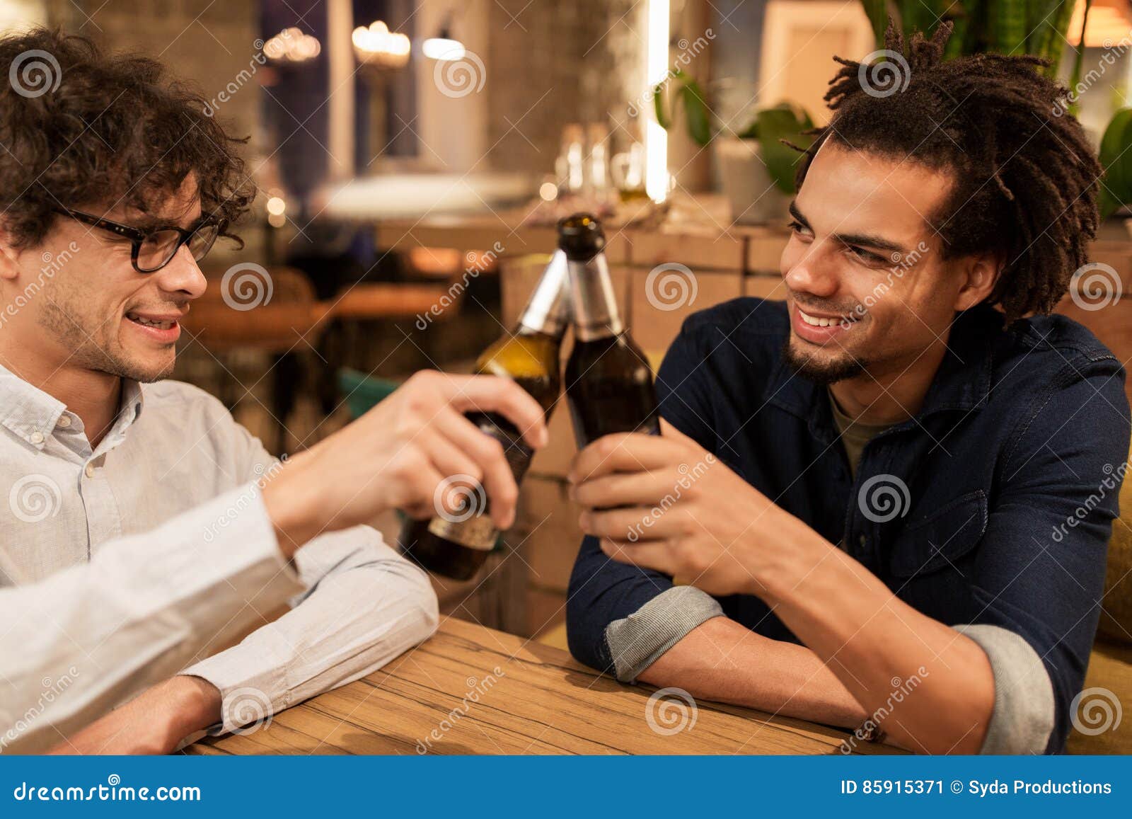 Happy Male Friends Drinking Beer At Bar Or Pub Stock Image ...