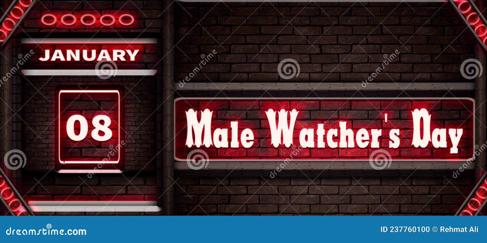 08 January, Male Watcher S Day, Neon Text Effect on Bricks Background Stock Illustration