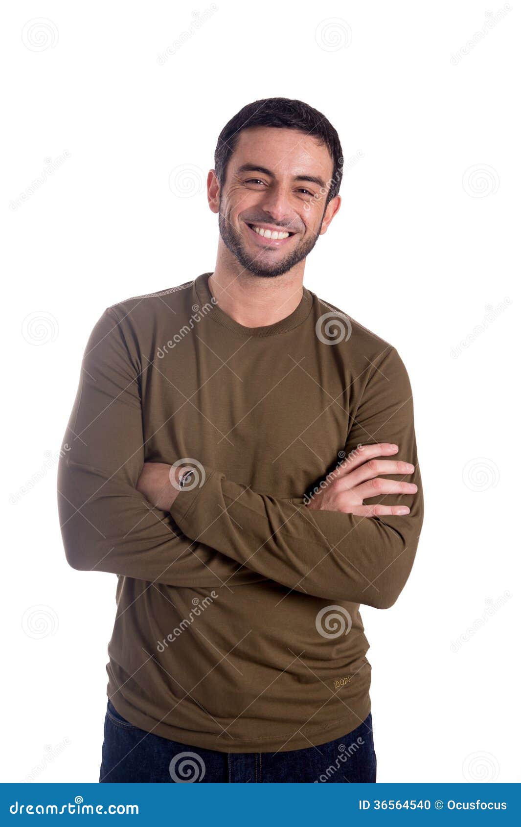 Happy Man with Arms Folded Isolated on White Background Stock Photo ...