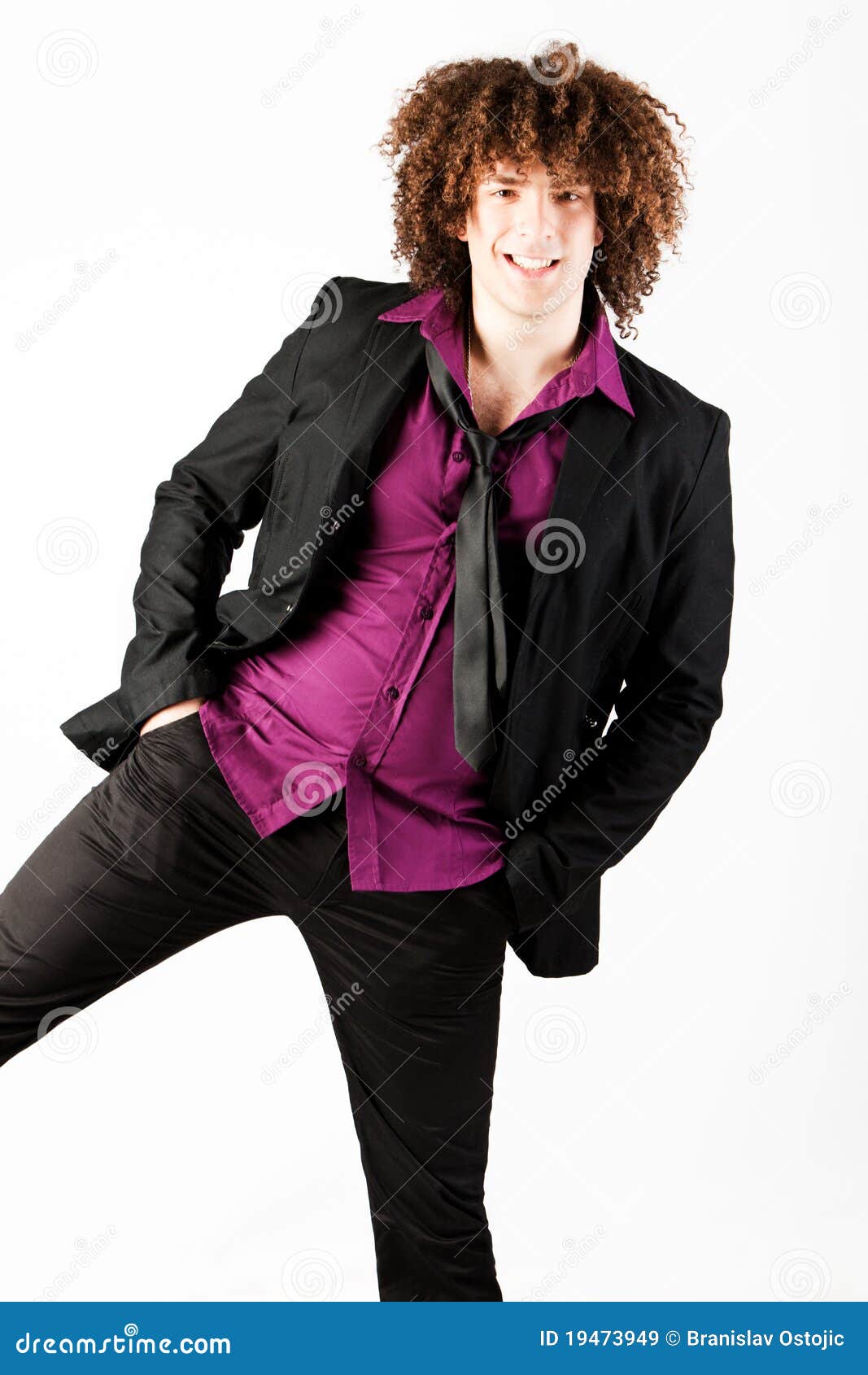 Happy Man With Curly Hair In Suit Stock Image Image Of