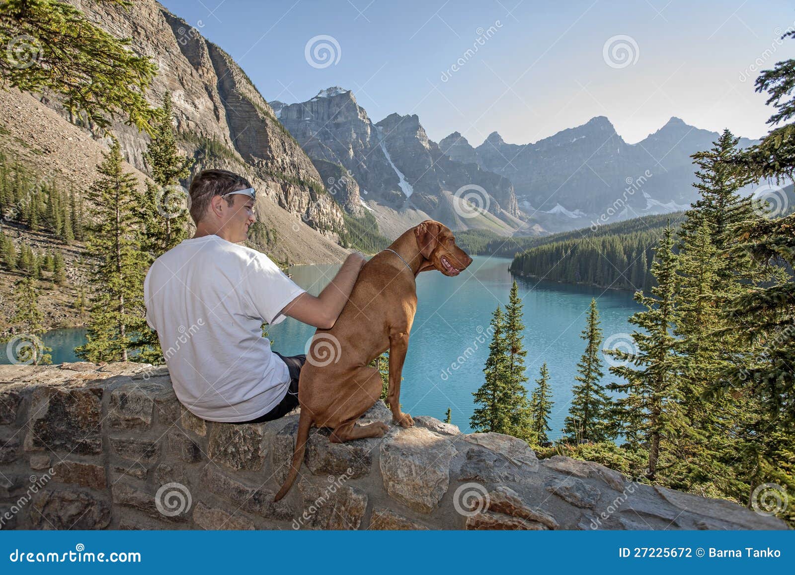 Happy man and dog stock photo. Image of mountains, animal - 27225672