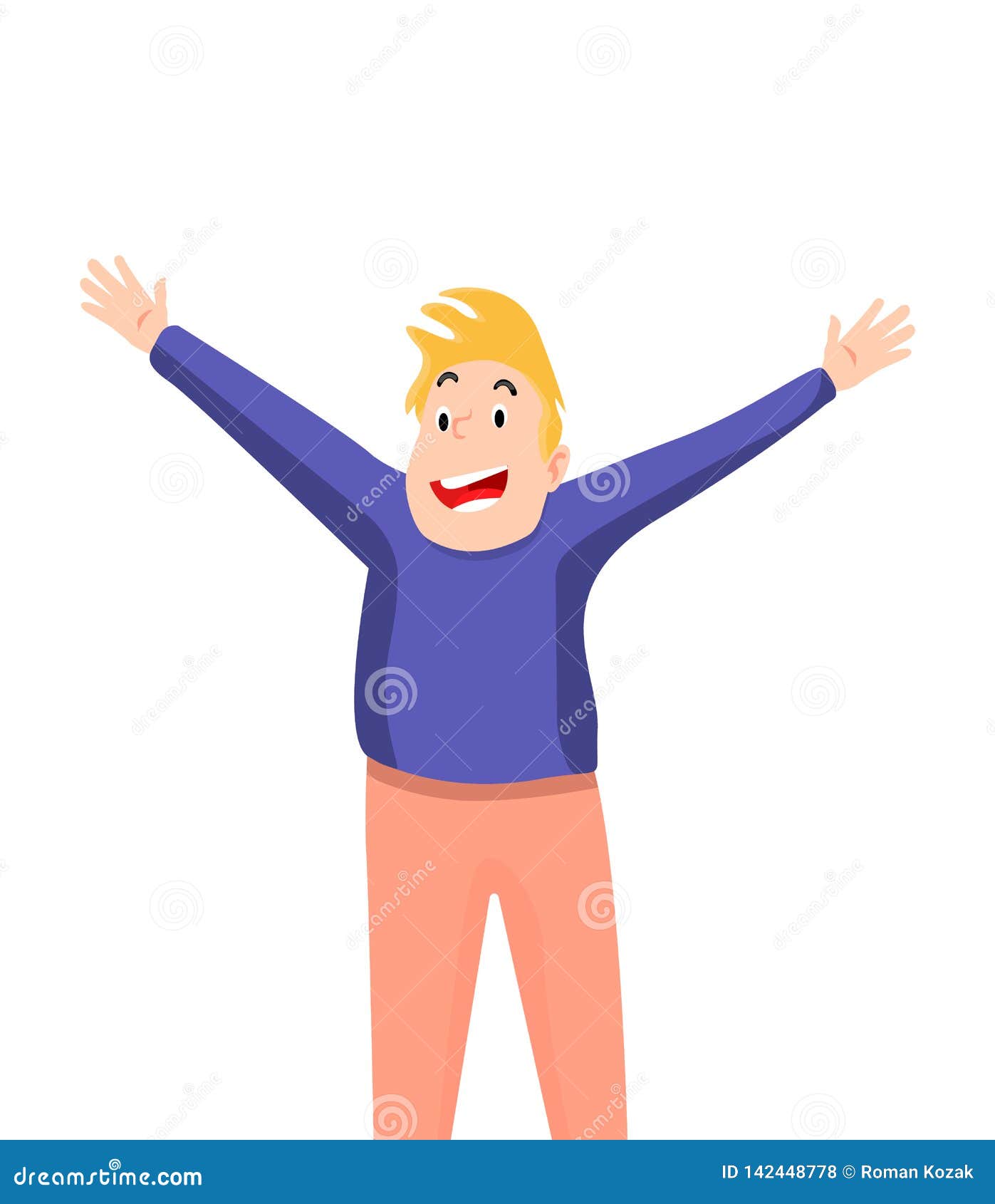 Happy man with hands up stock vector. Illustration of cartoon - 142448778