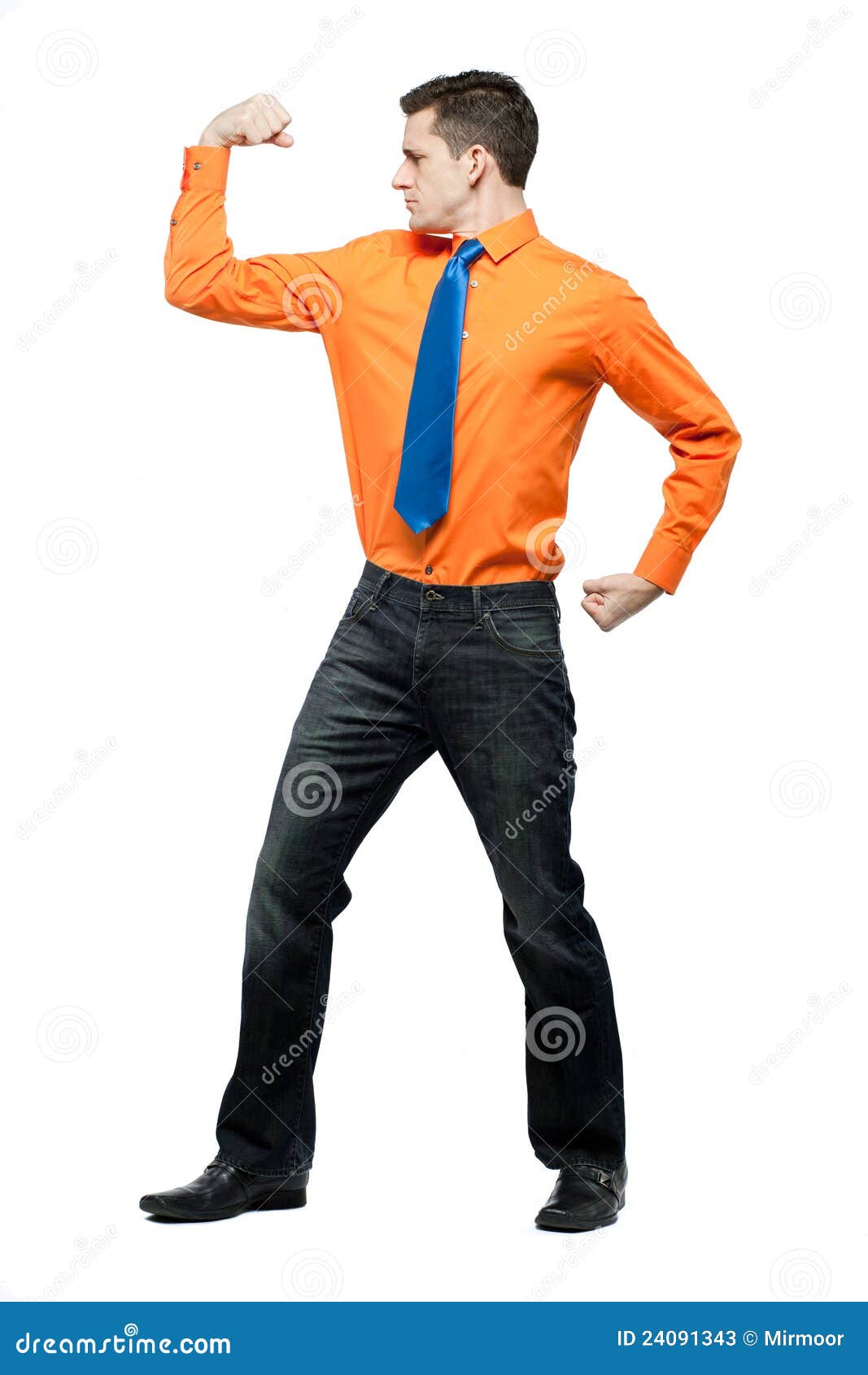 Happy Man in Orange Shirt and Blue Tie. Stock Image Image of business