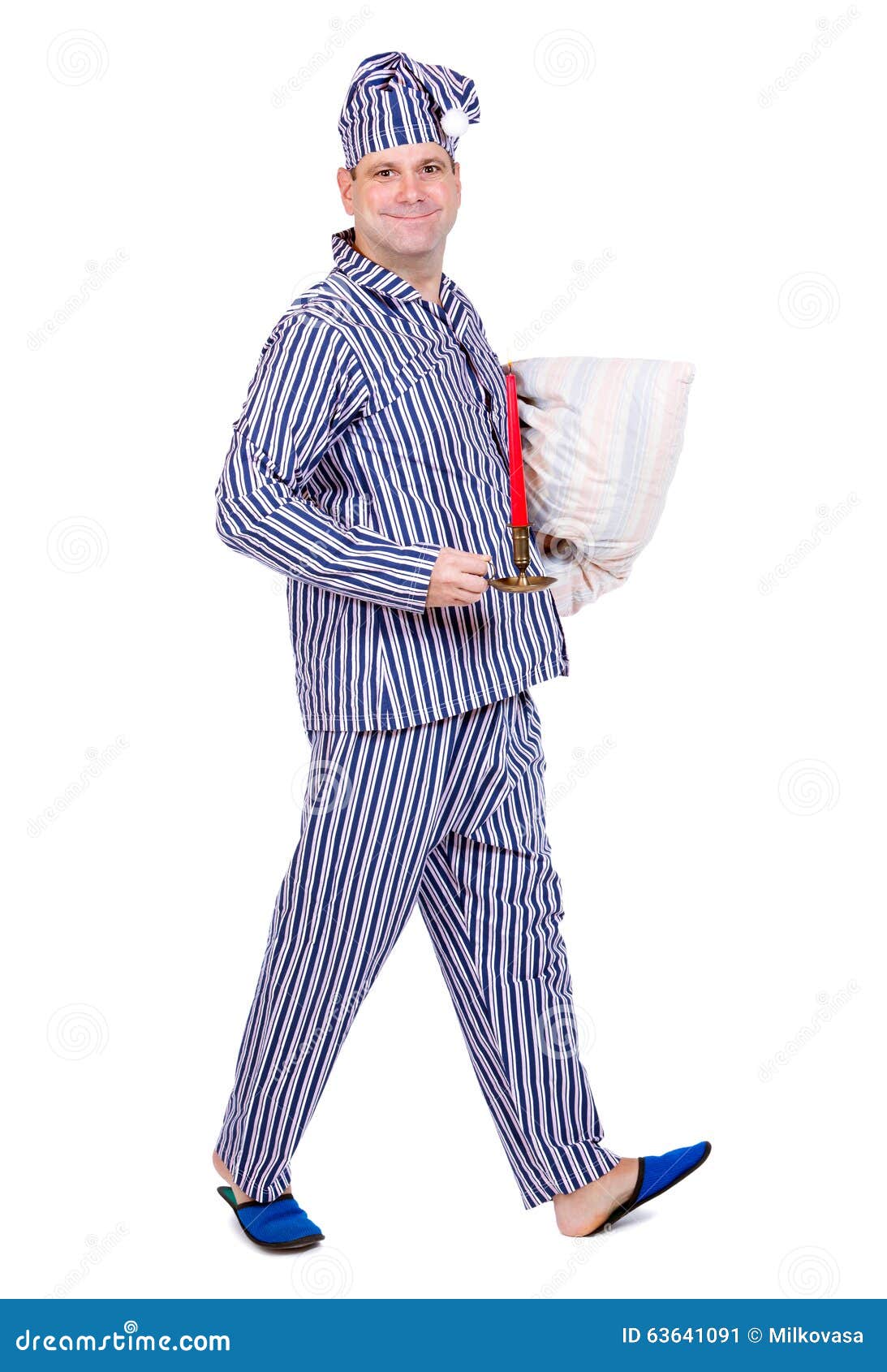 Happy man in pajamas stock image. Image of candle, pajamas - 63641091