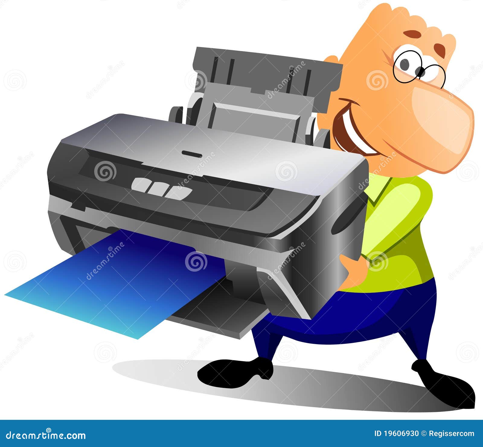 offset printing vector stock printer with man of illustration. paper Image Happy