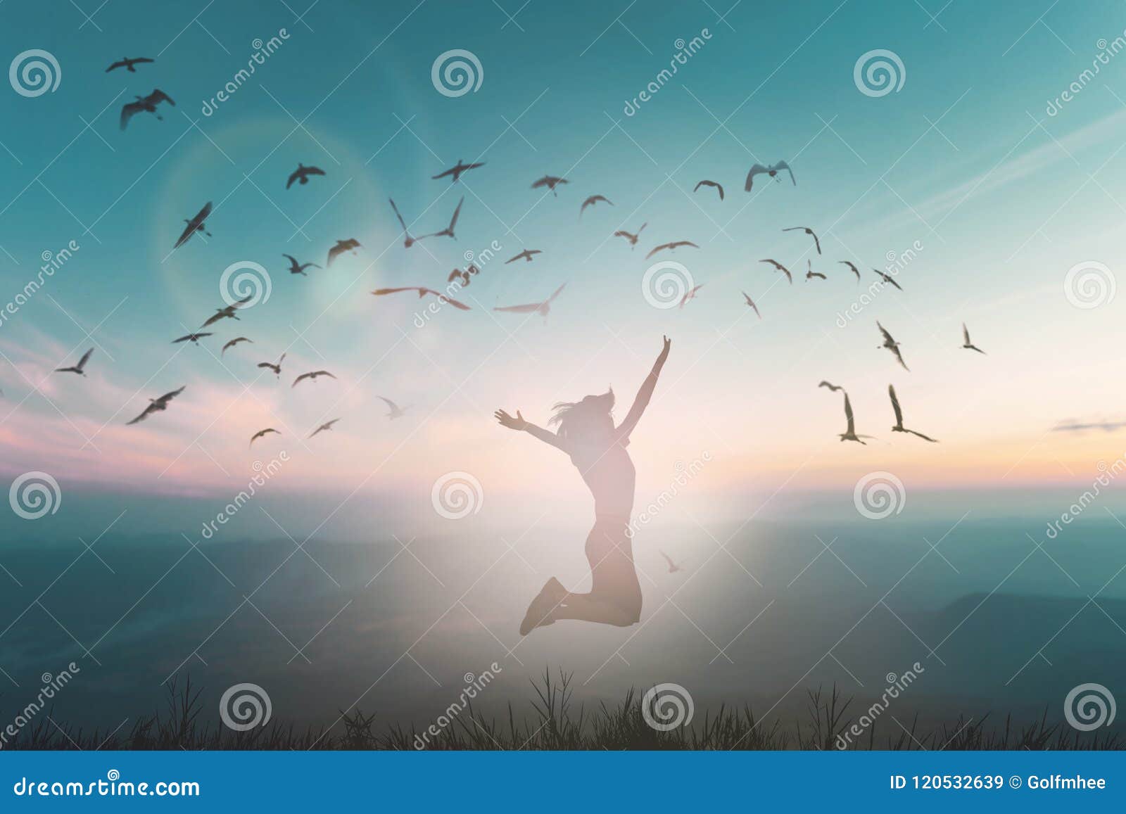 Happy Man Rise Hand on Morning View. Christian Inspire Praise Go Stock