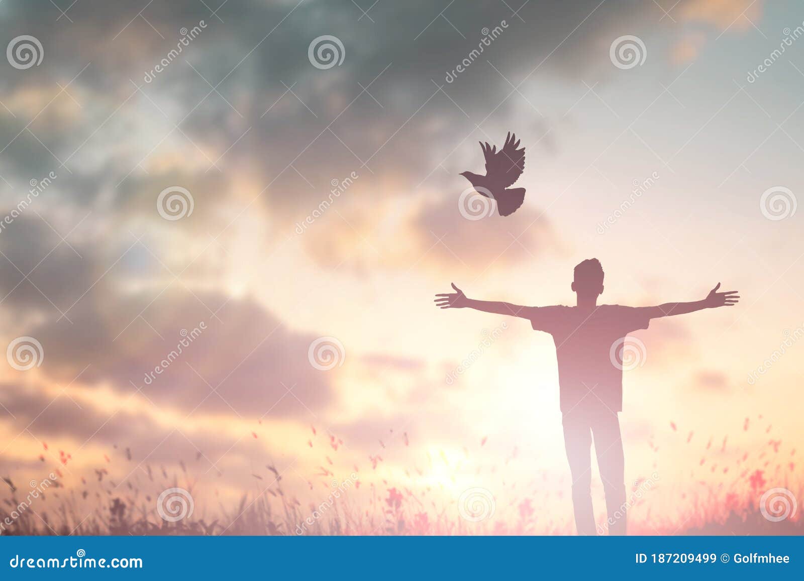 Happy Man Rise Hand Worship God in Morning View. Christian Spirit Prayer  Praise on Good Friday Background Stock Image - Image of holiday, peace:  187209499