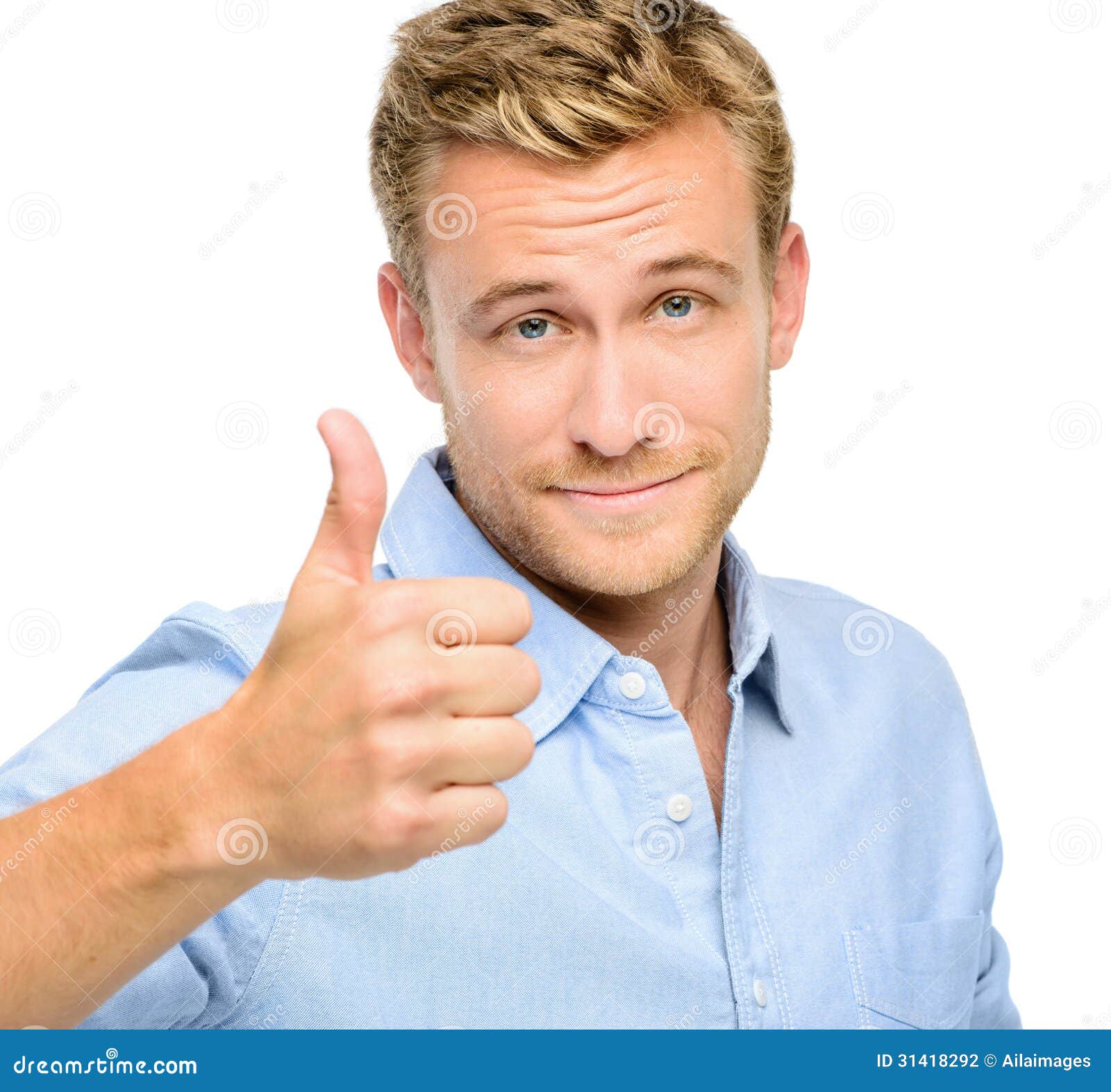 Happy Man Thumbs Up Sign Full Length Portrait On White Backgroun Stock ...