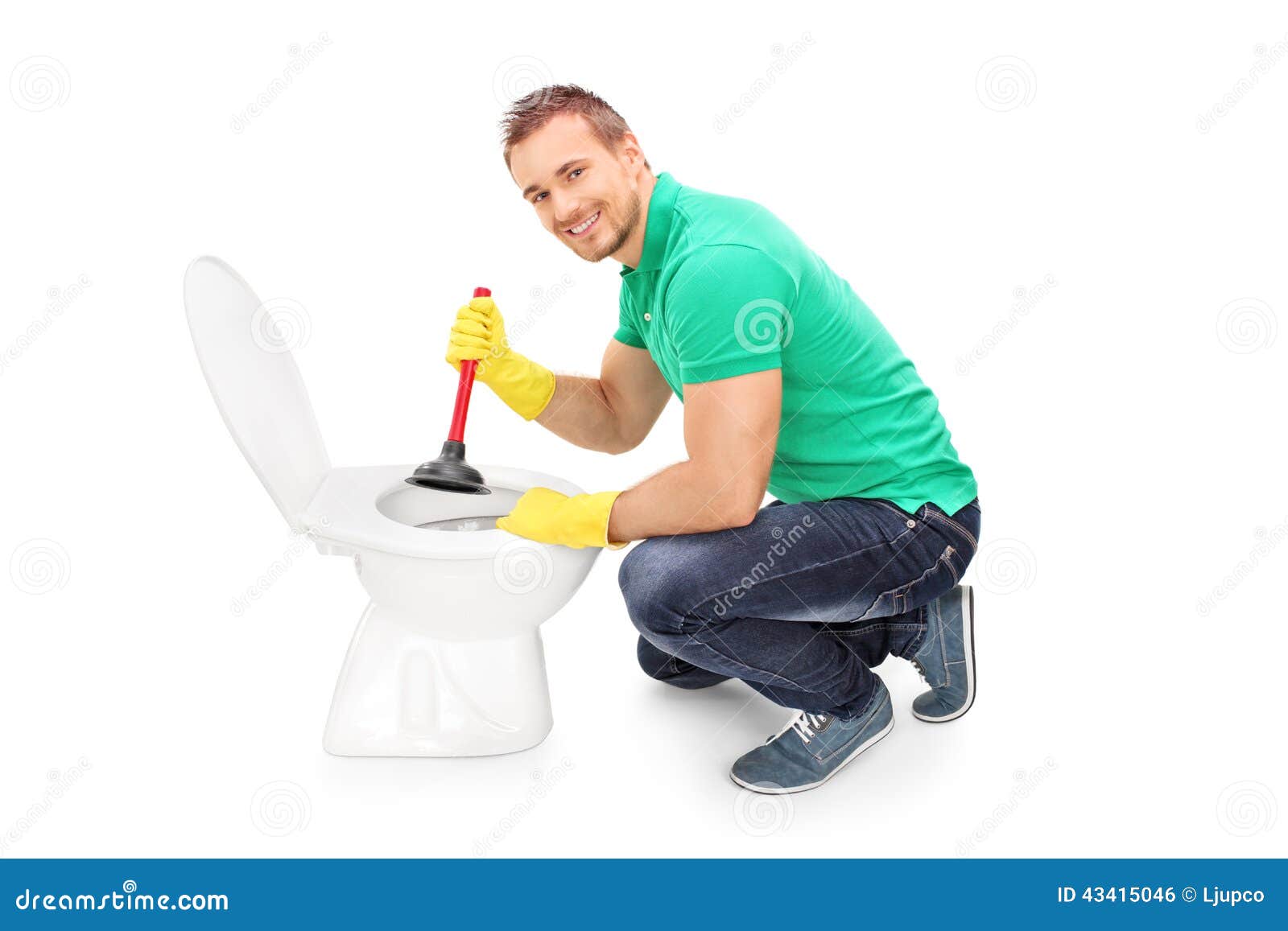 Young Handsome Man Using Plunger In Kitchen Sink Stock Photo, Picture and  Royalty Free Image. Image 23345778.