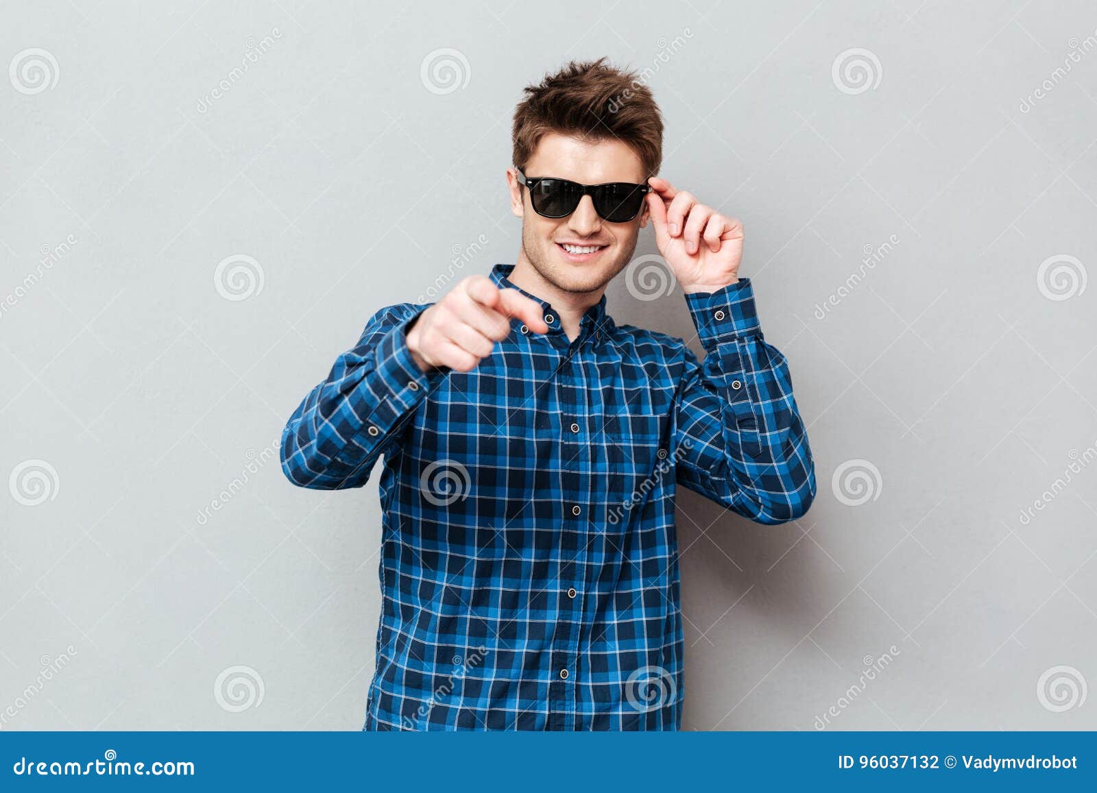 Happy Man Wearing Sunglasses Pointing Stock Photo - Image of modern ...