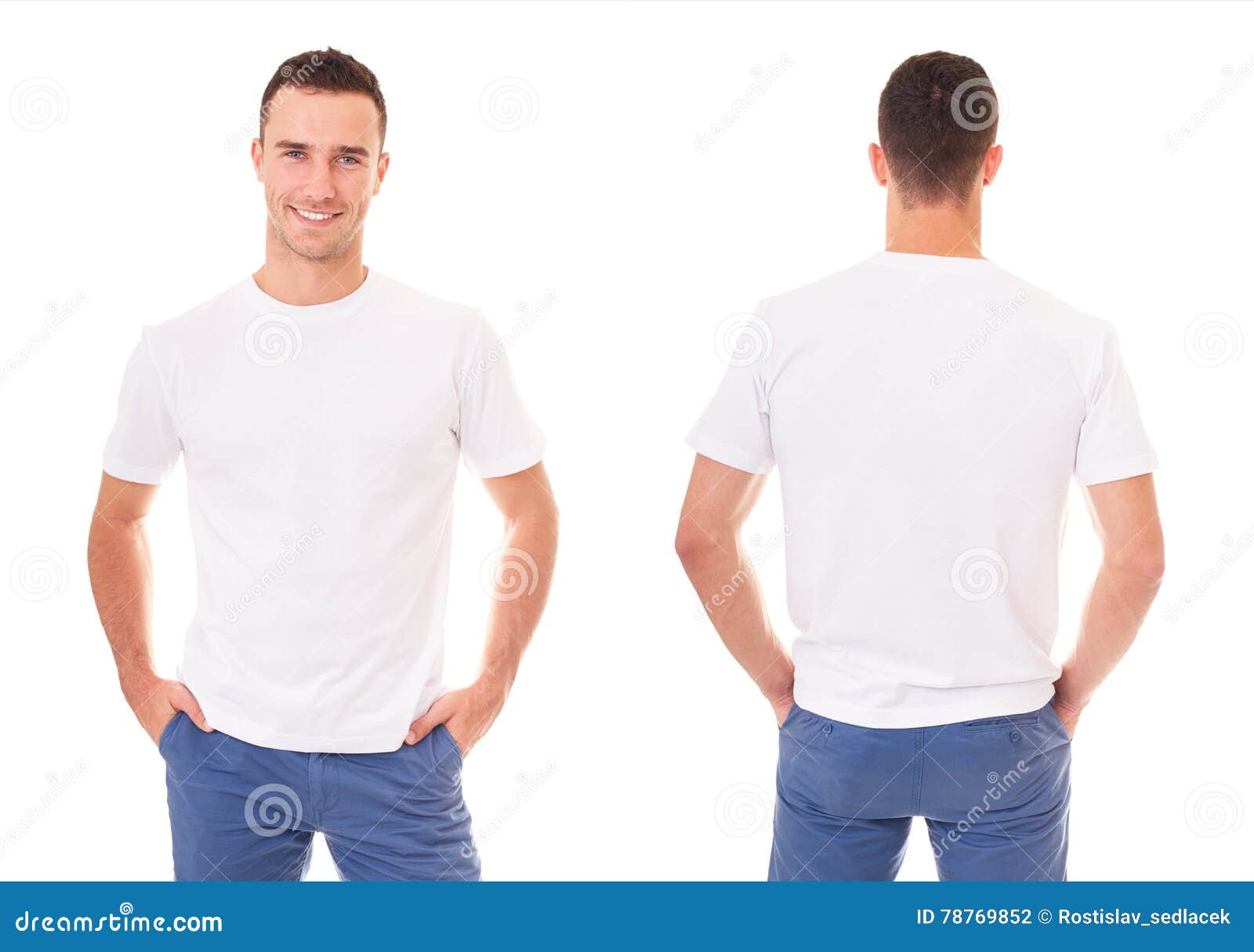 happy man in white t-shirt
