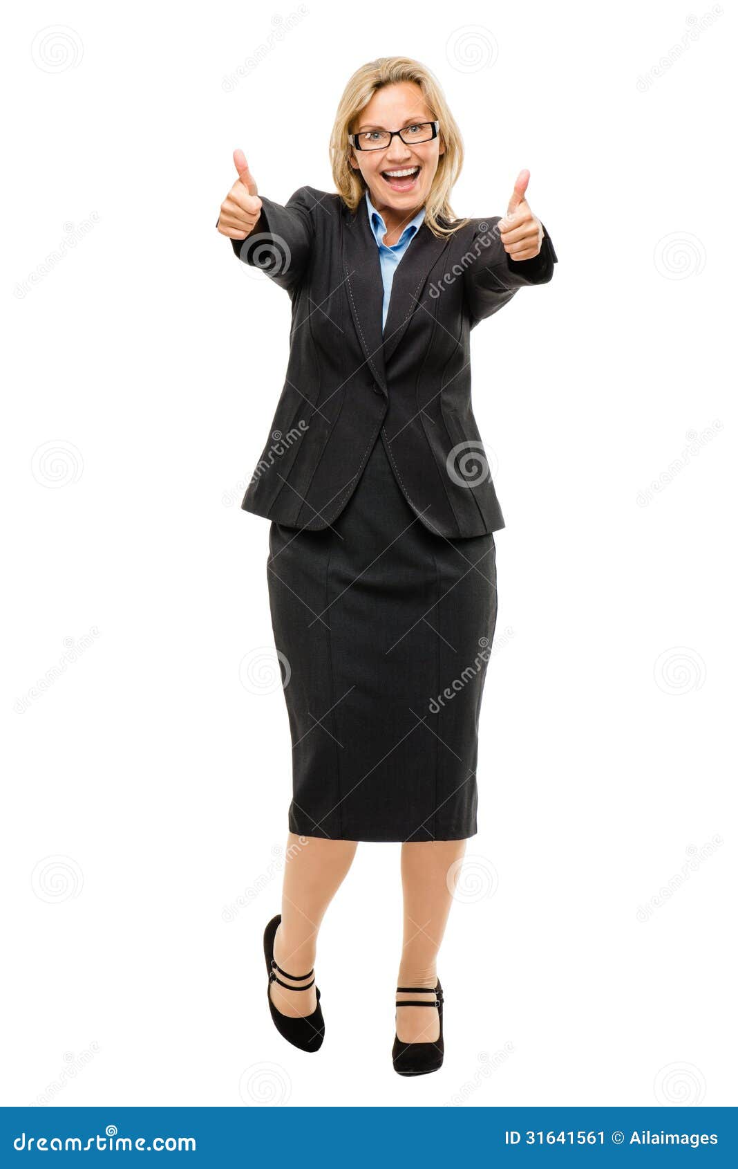 Happy Mature Business Woman Thumbs Up Isolated on White Background ...