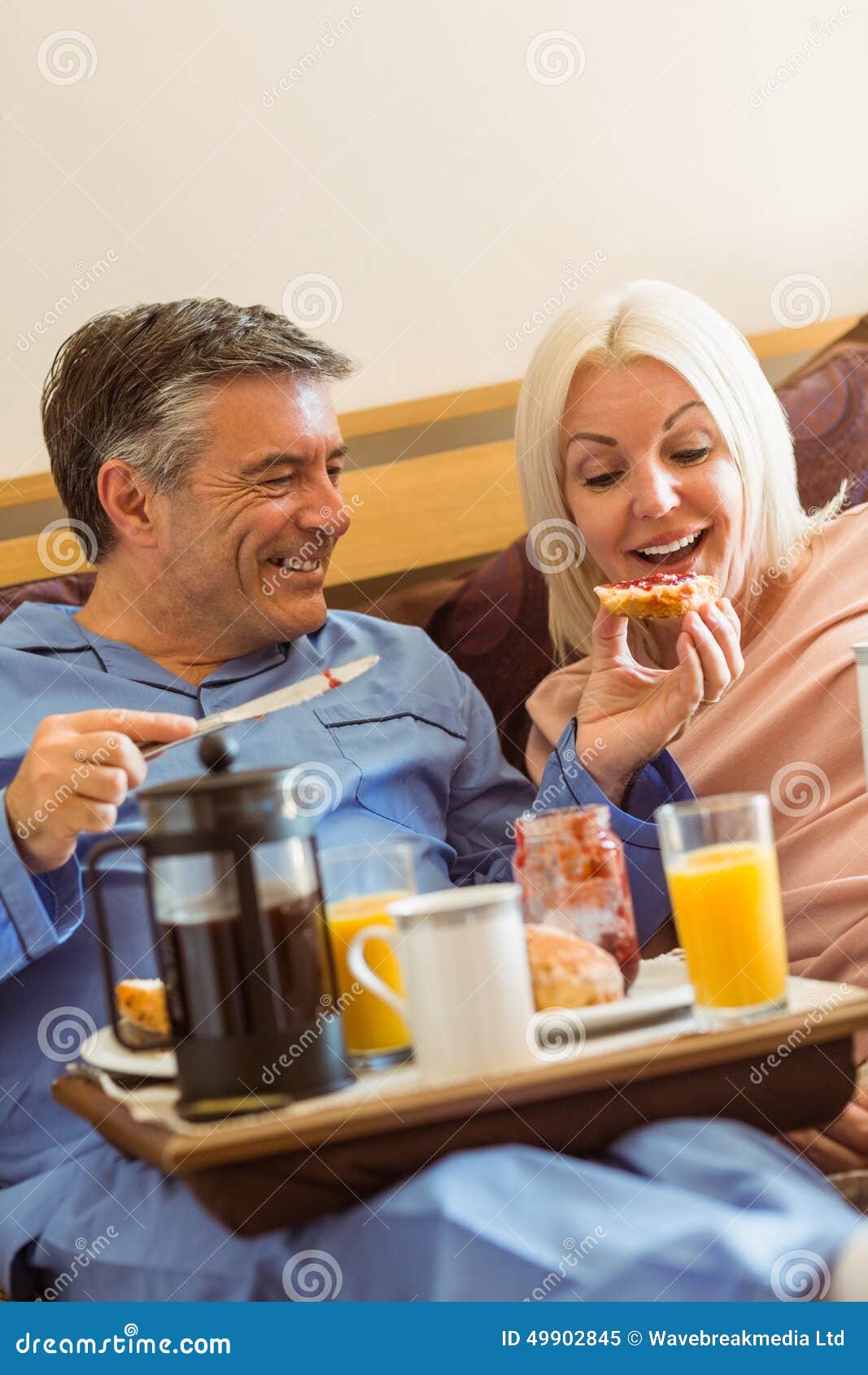 Happy Mature Couple Having Breakfast In Bed Stock Image Image Of