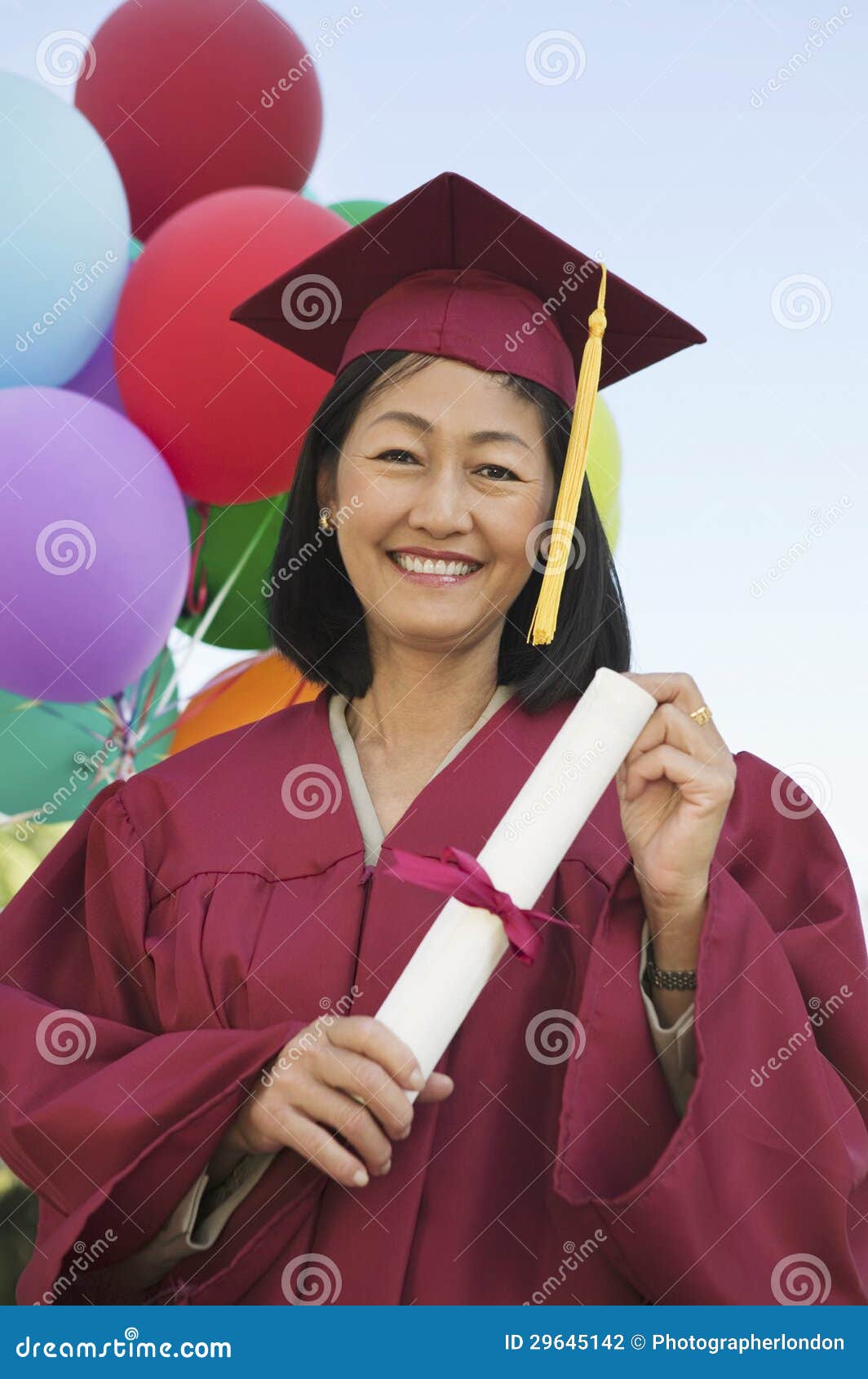 Happy Mature Graduate Holding Degree Stock Photo Image of looking, female 29645142