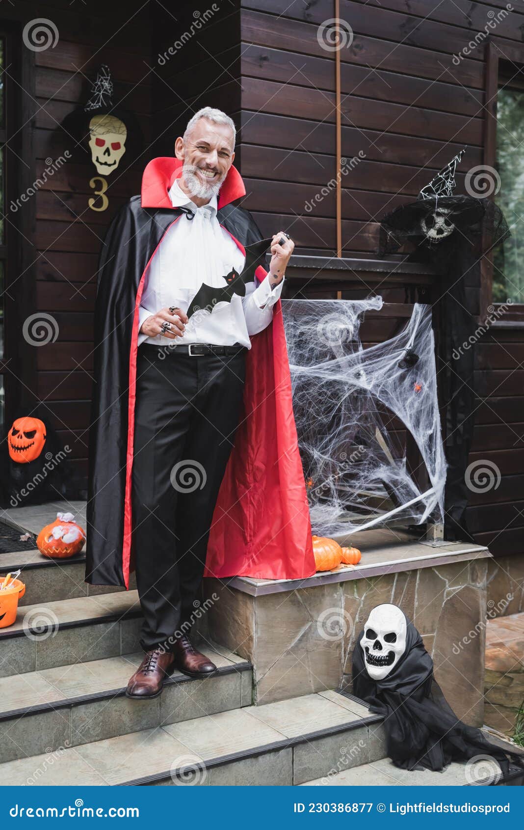 Happy Mature Man in Vampire Costume Stock Image - Image of emotion ...