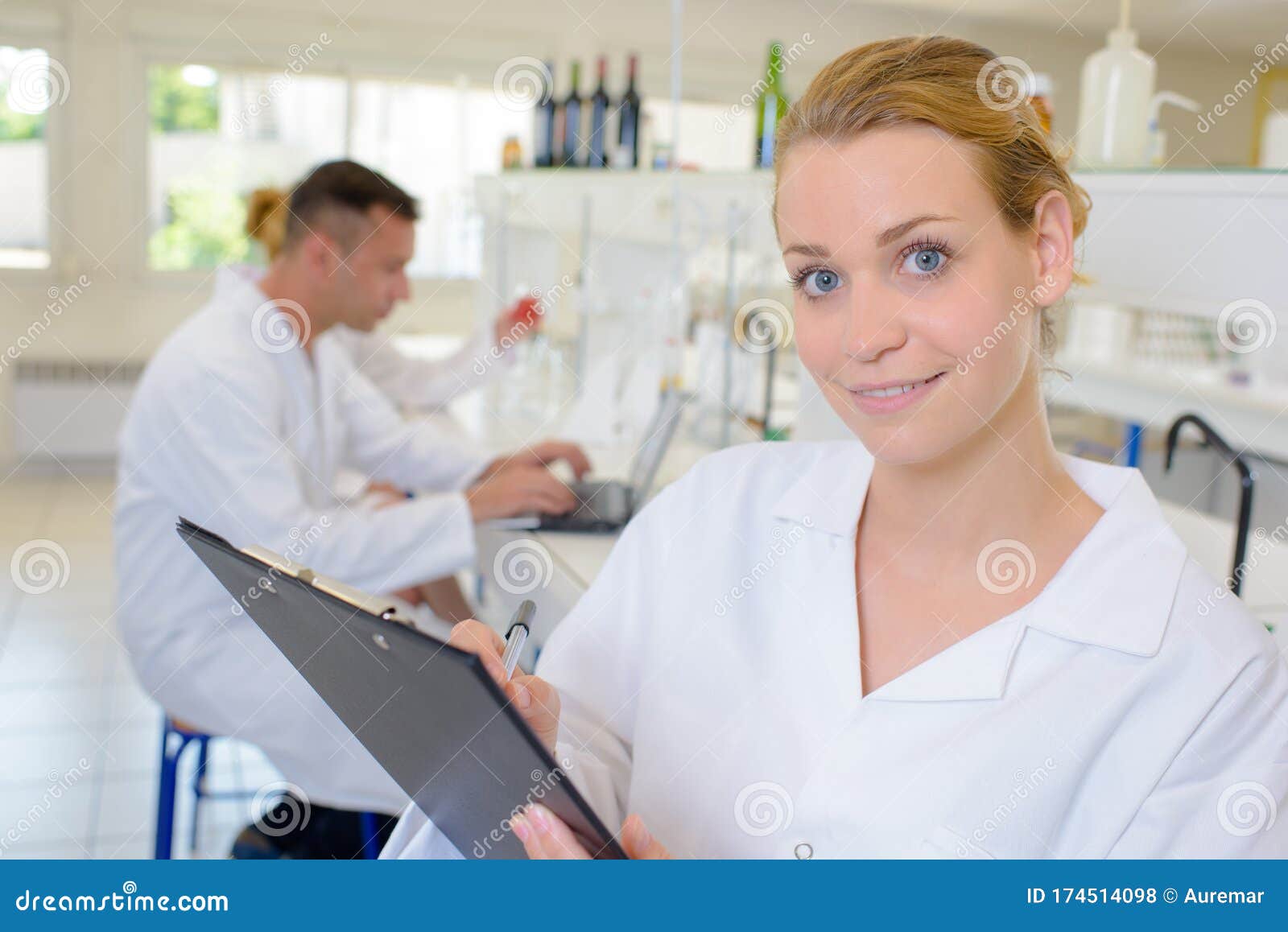 Happy Medical Laboratory Secretary Stock Photo Image of team