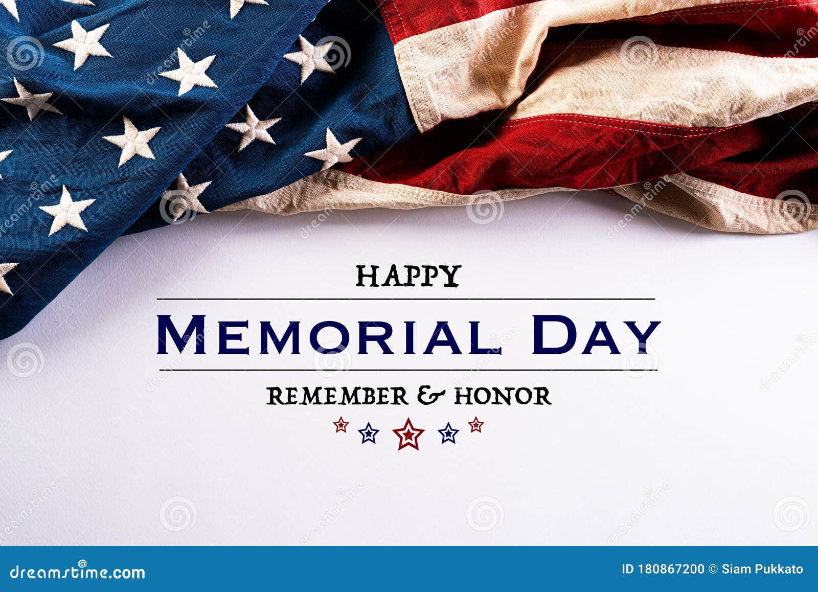 Happy Memorial Day. American Flags with the Text REMEMBER & HONOR