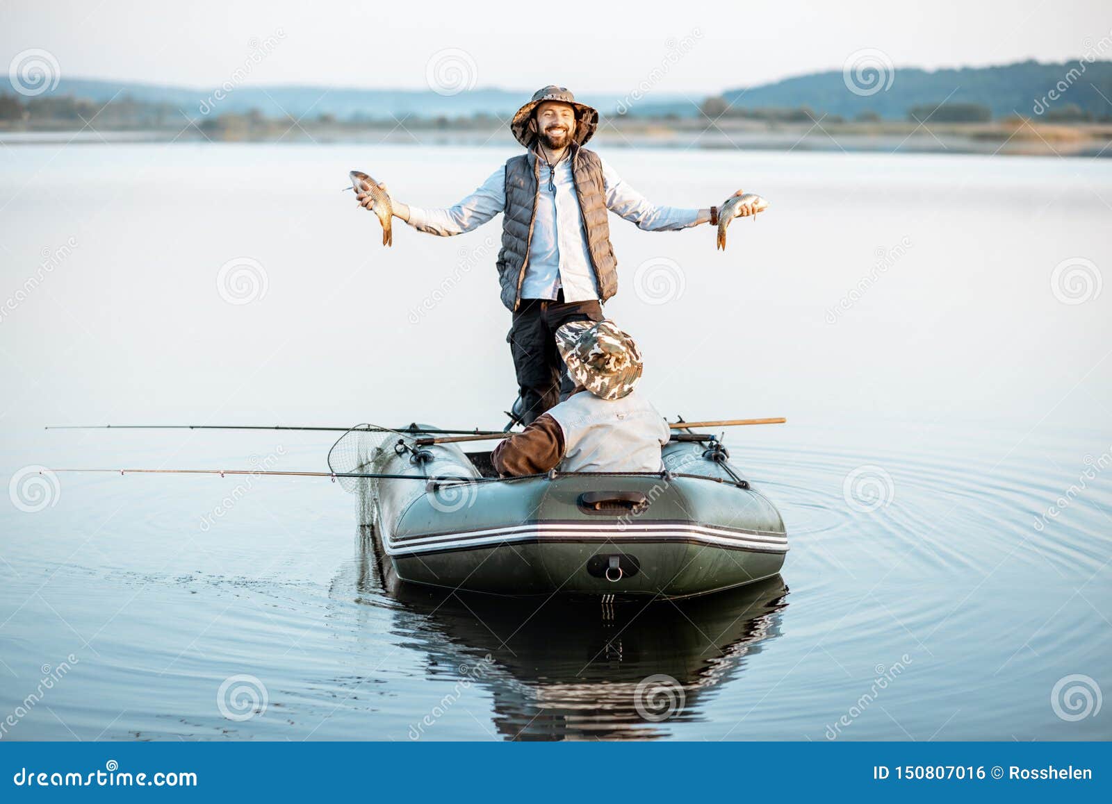 Grandfather with Son Fishing on the Boat Stock Photo - Image of people ...