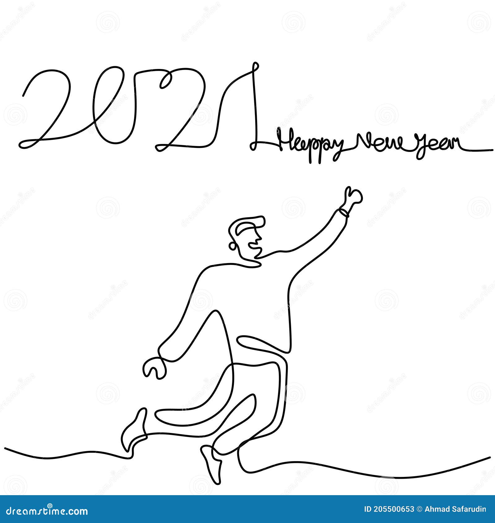 Happy Men Welcome The New Year Continuous One Line Drawing. Male And 