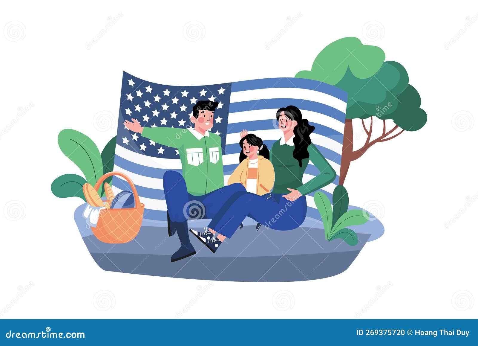 Happy Military Dad Reunited with Wife and Kids Stock Vector