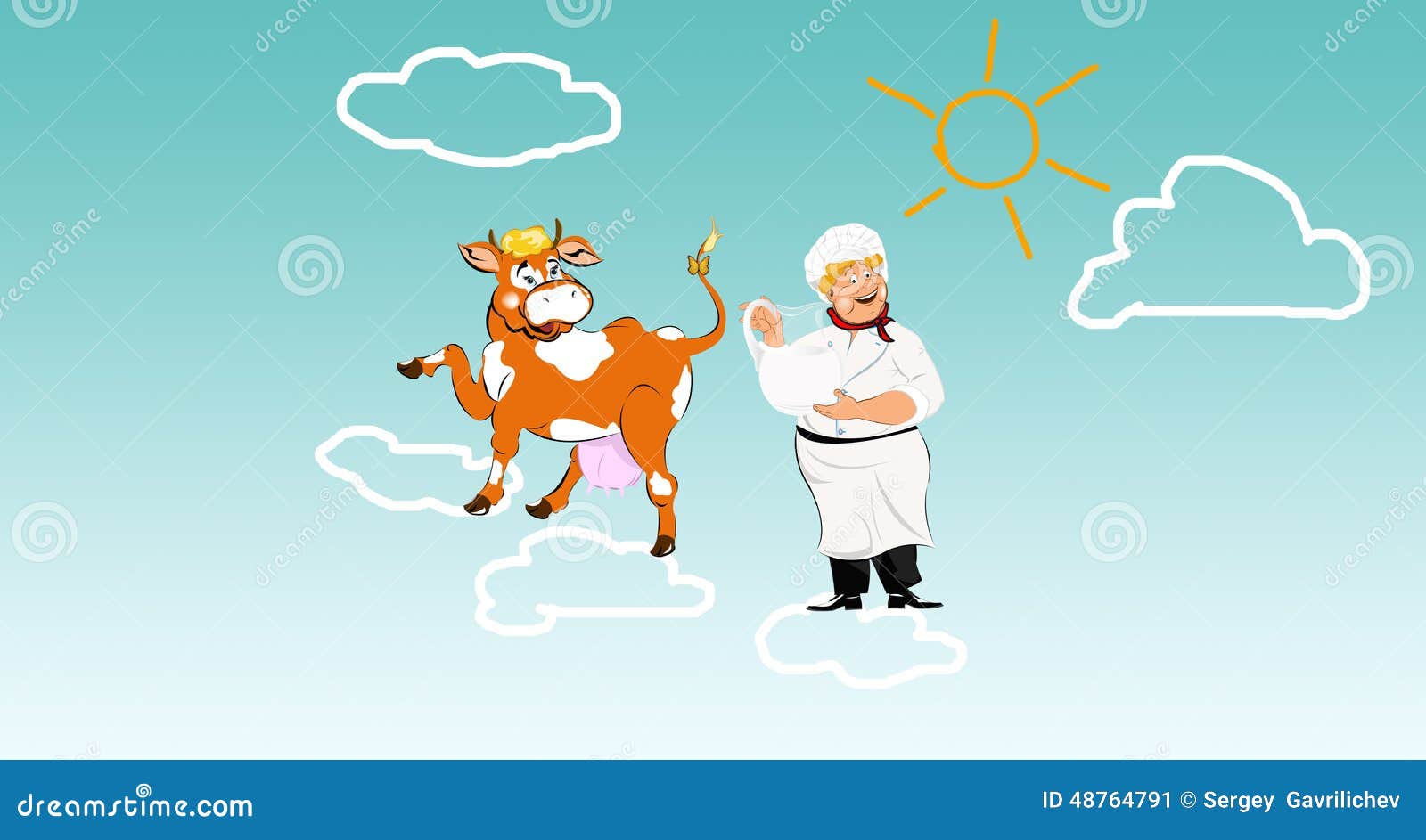 Happy Milkman with Smiling Cow Stock Illustration Illustration of