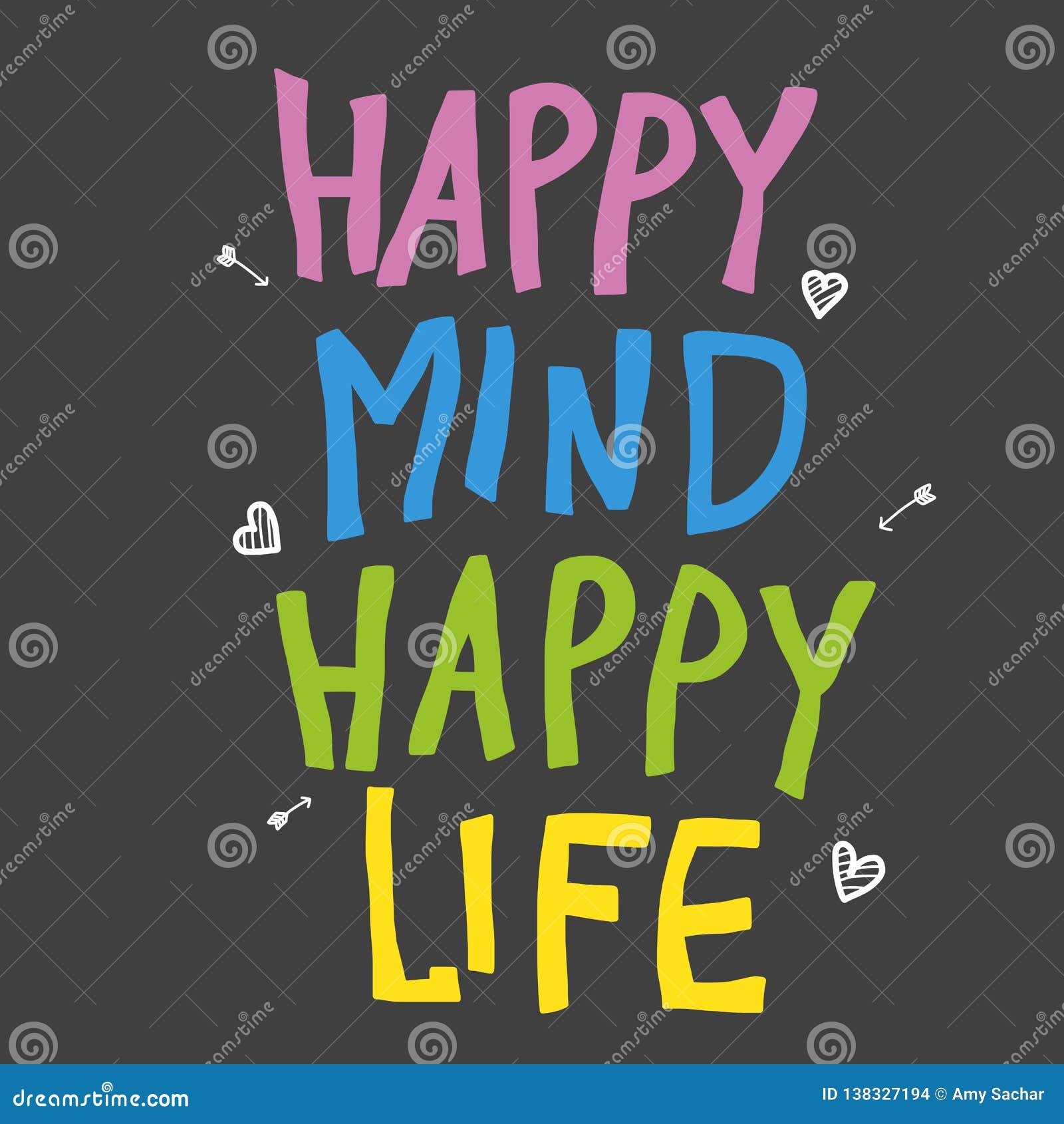 Happy Mind Happy Life Colorful Word Illustration Stock Vector
