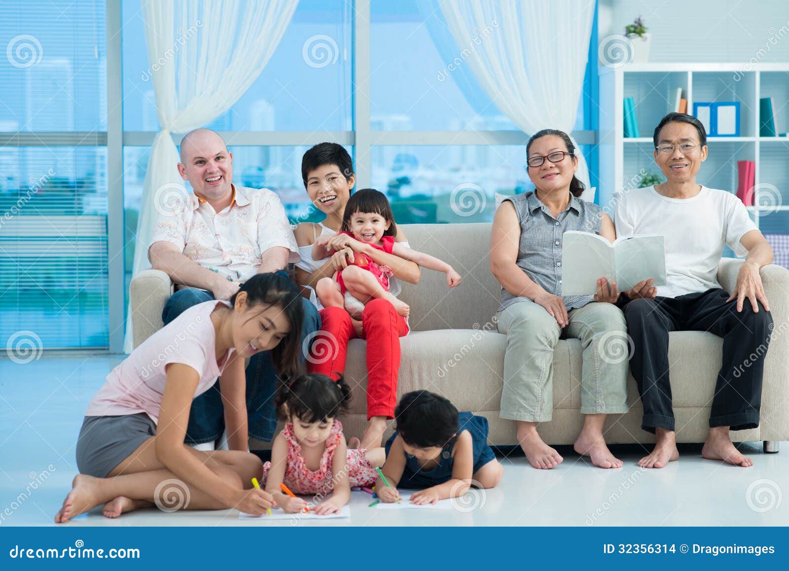 Happy mixed family stock photo. Image of adult, daughter 32356314