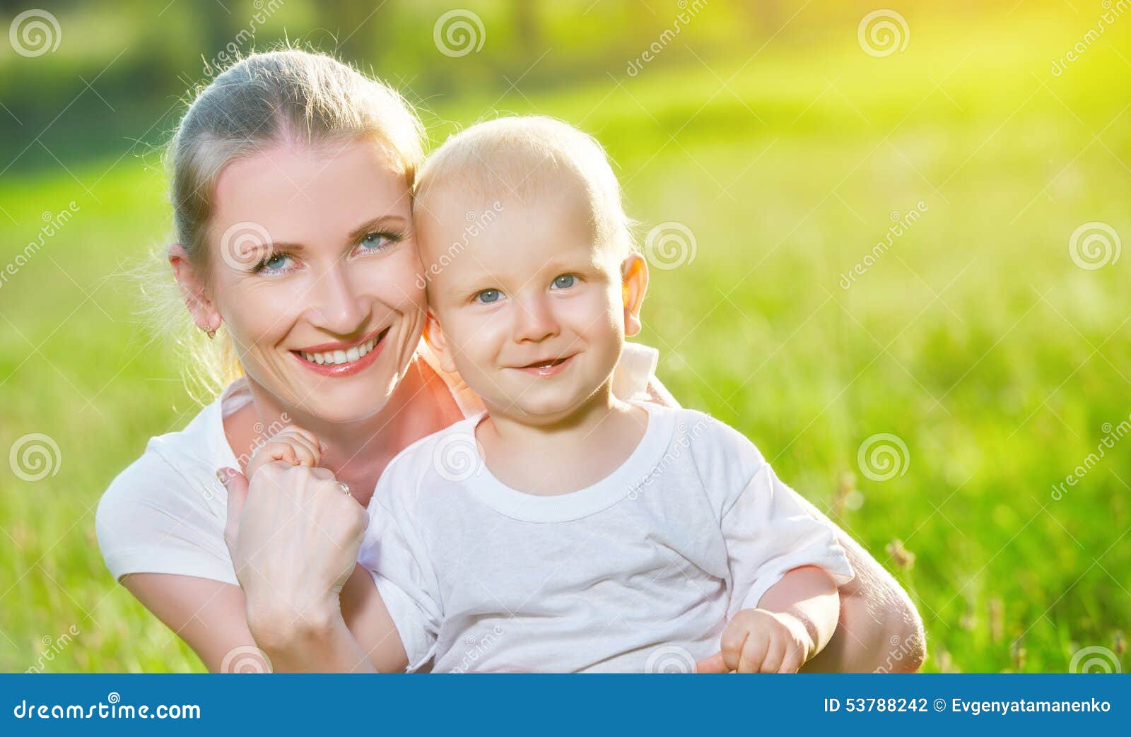 Happy Mom and Baby Son in Summer Nature Stock Photo - Image of ...