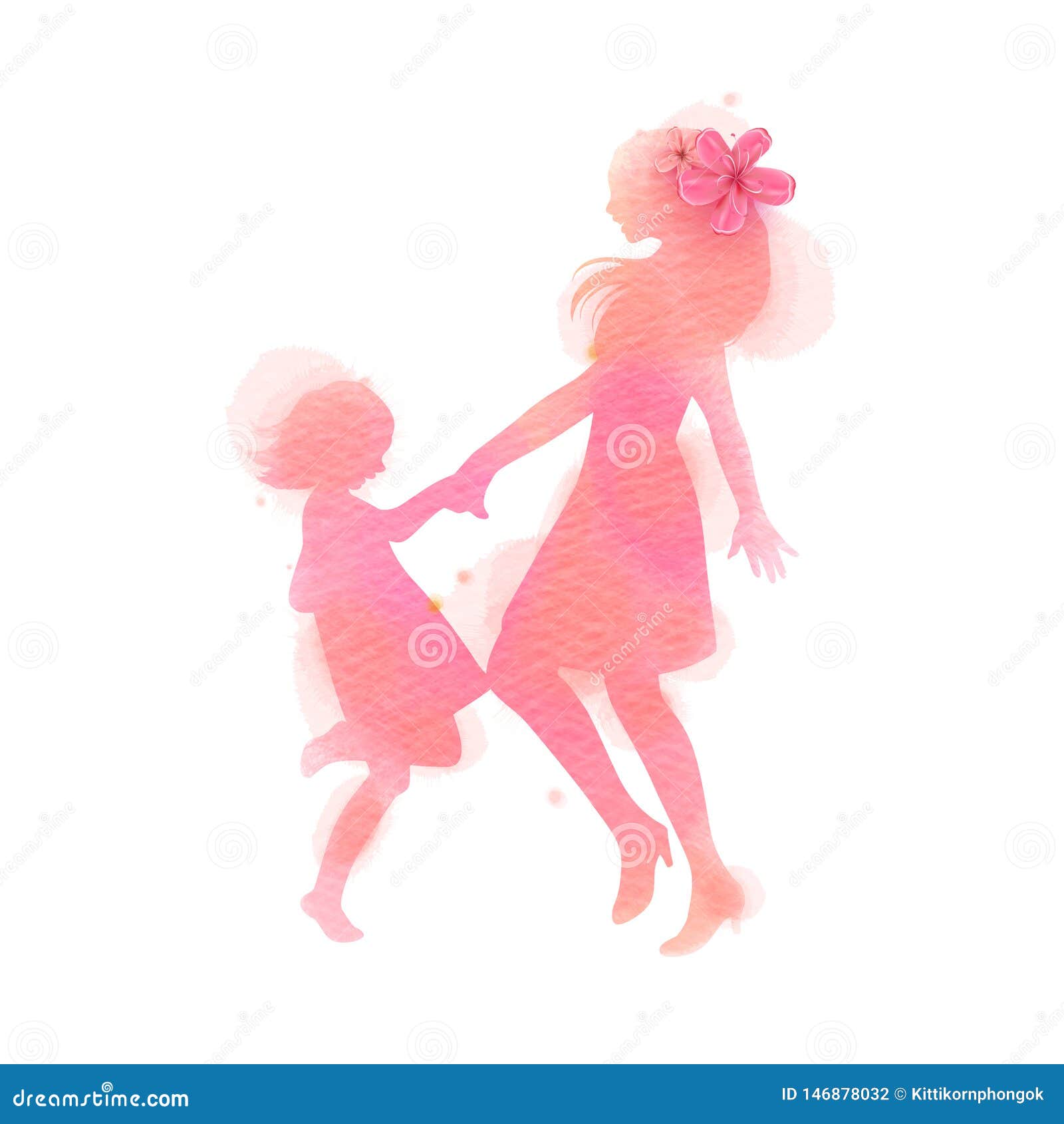Happy Mom and Girl Dancing Silhouette on Watercolor Background. Mother and  Daughter. Happy Mother`s Day. Digital Art Painting Stock Vector -  Illustration of celebration, adult: 146878032