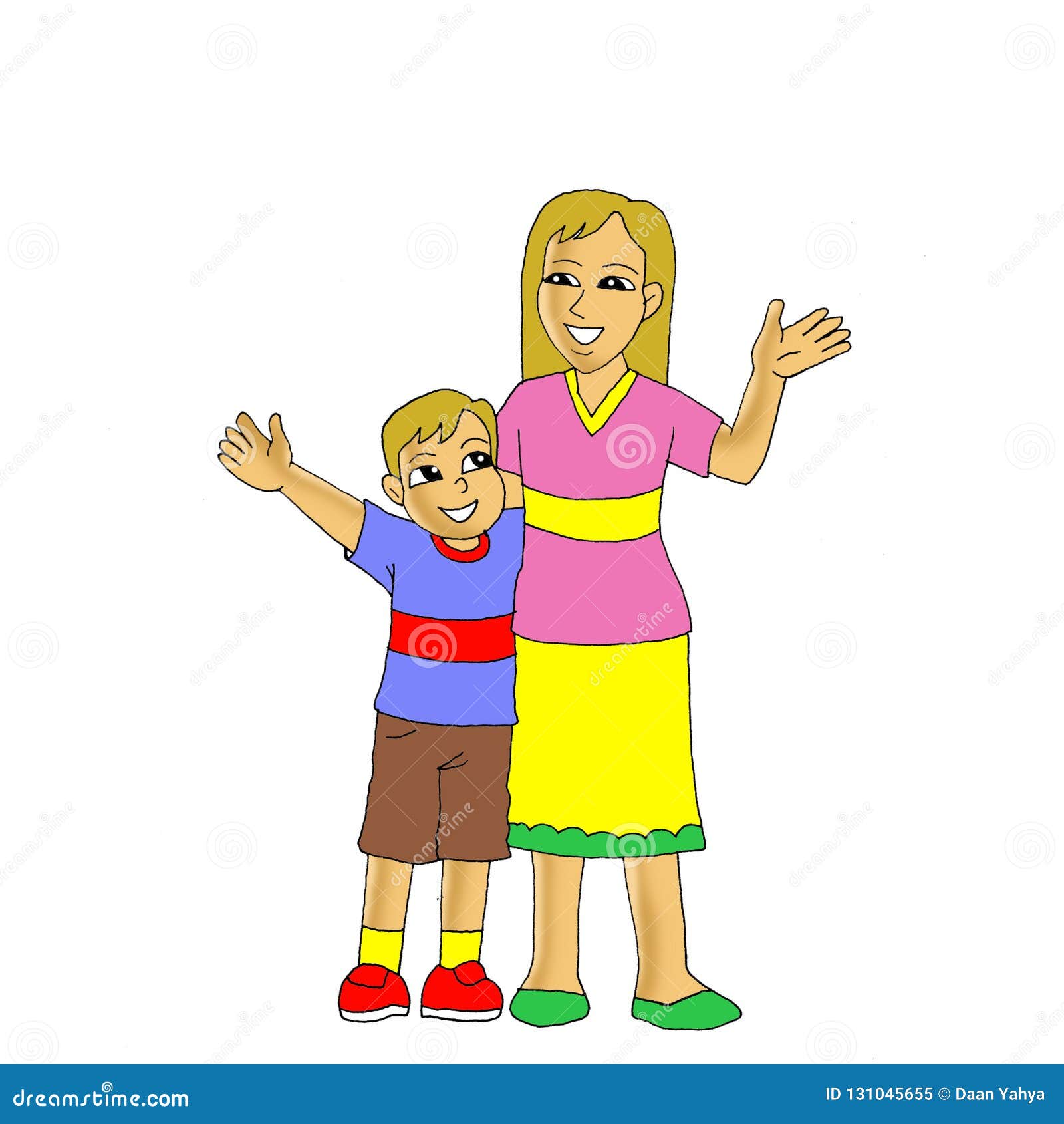 Happy mom and kid cartoon stock illustration. Illustration of happy -  131045655