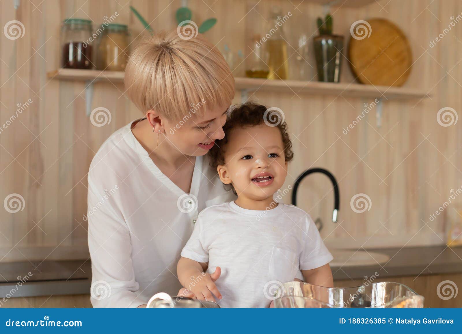 Happy Mom and Son in the Kitchen Stock Image Image of mother, love