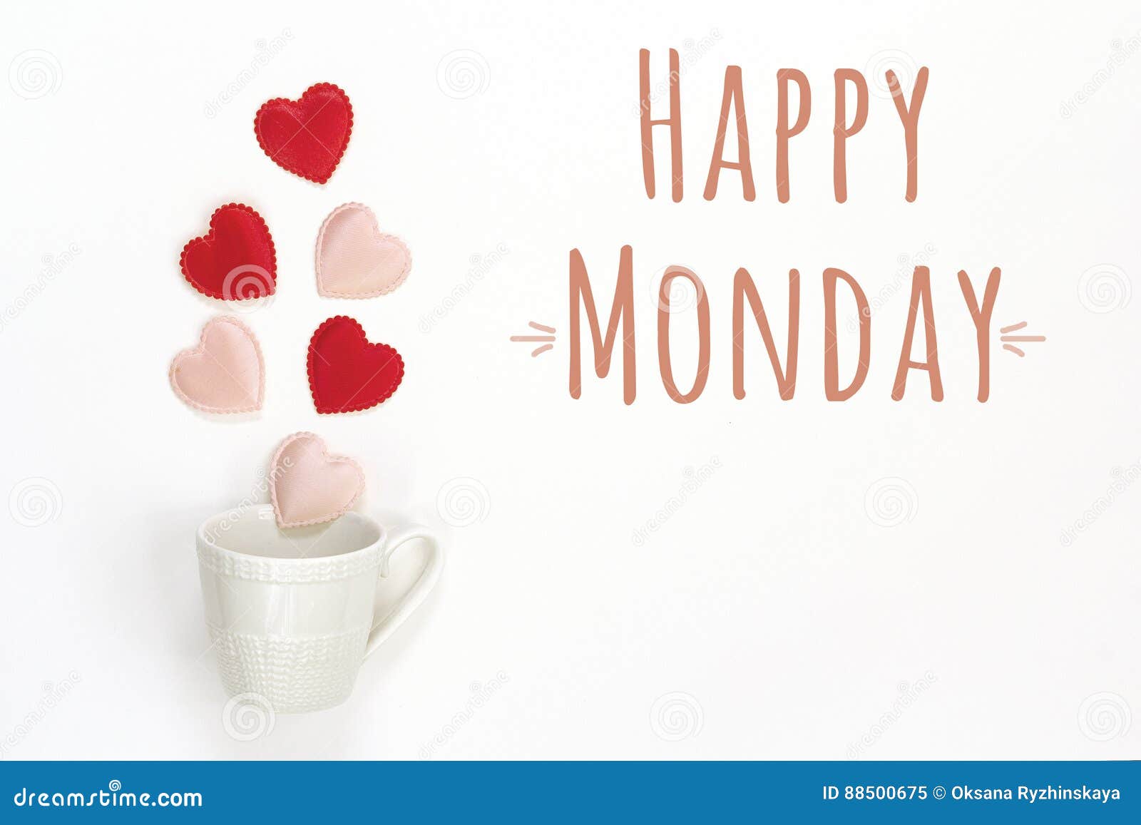 Happy Monday Message and Coffee Cup with Hearts Coming Out of it ...