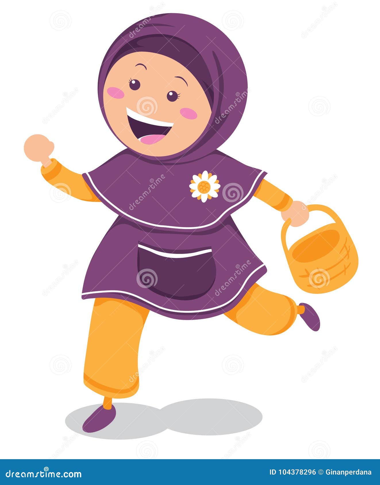 Happy and Cute Moslem Hijab Girl Running Stock Vector - Illustration of ...