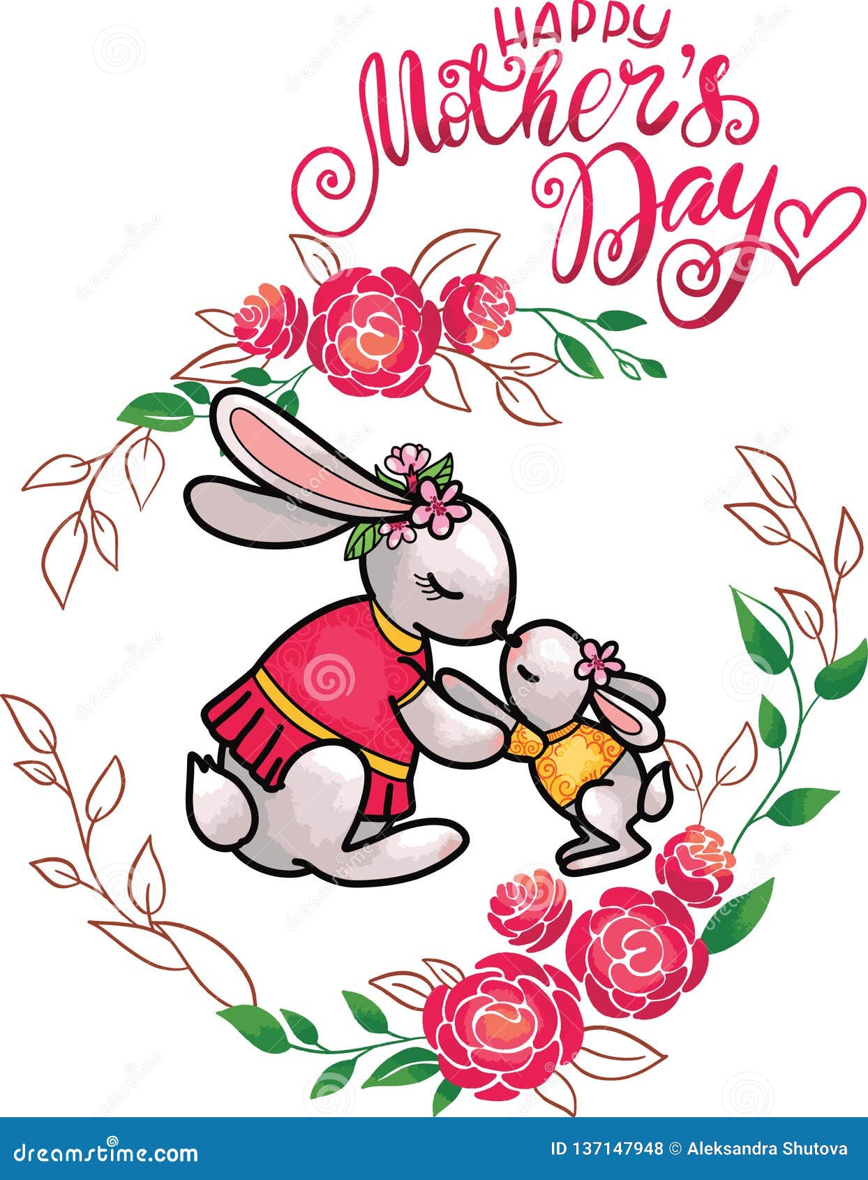 Happy Motherâ€™s Day. Greeting Card with the Image of Cute Rabbir Family  Stock Vector - Illustration of celebration, little: 137147948