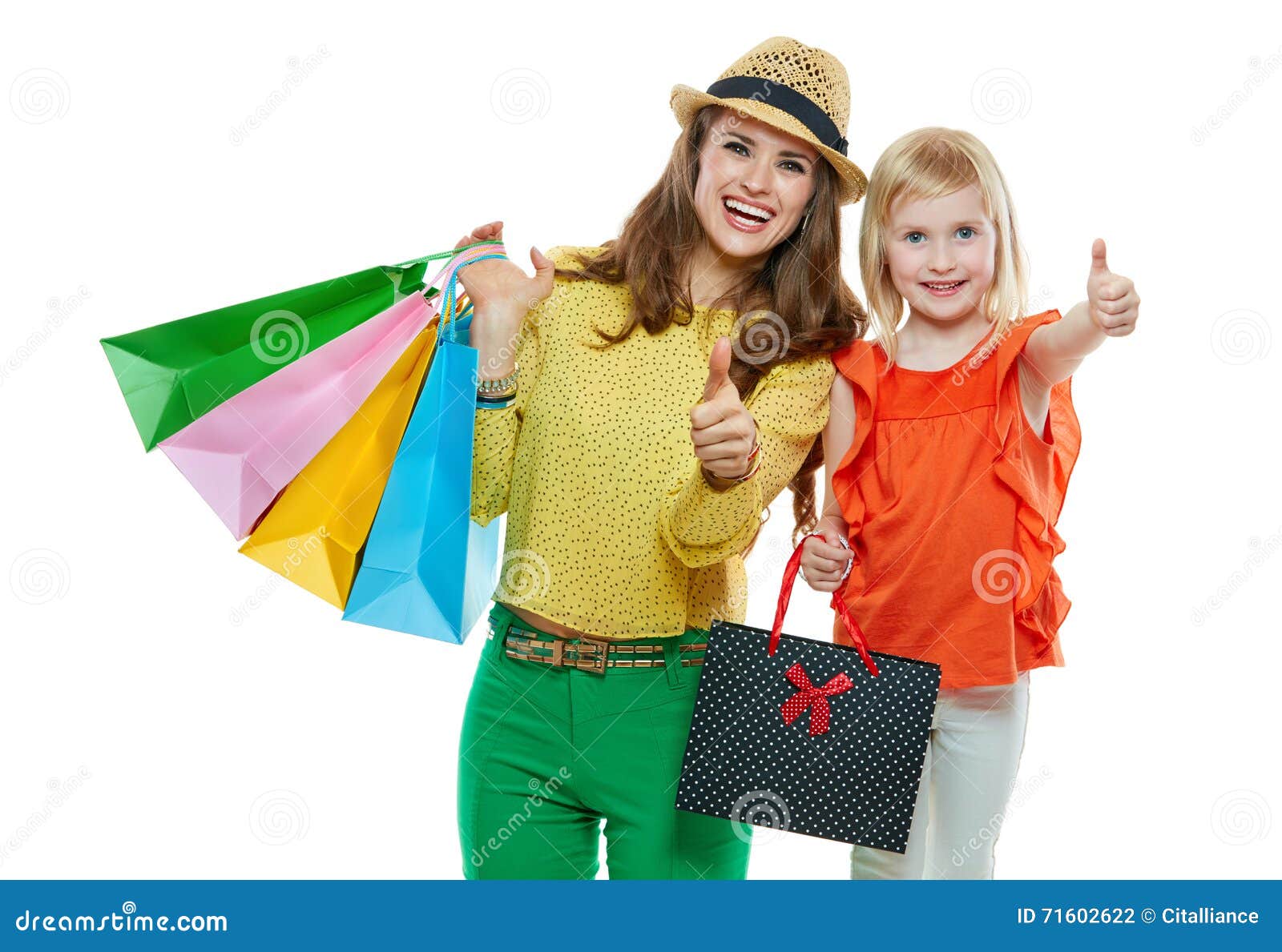Happy Mother and Daughter with Shopping Bags Showing Thumbs Up Stock ...