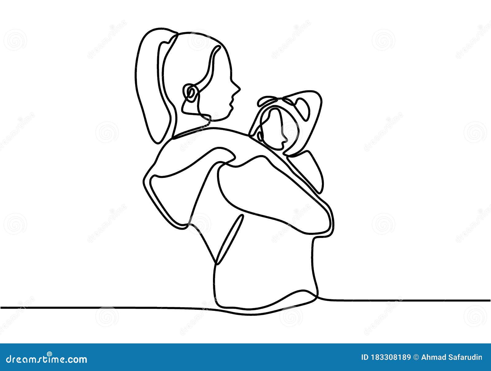 Happy Mother Day Card. Continuous One Line Drawing. Young Mom Hold Her ...