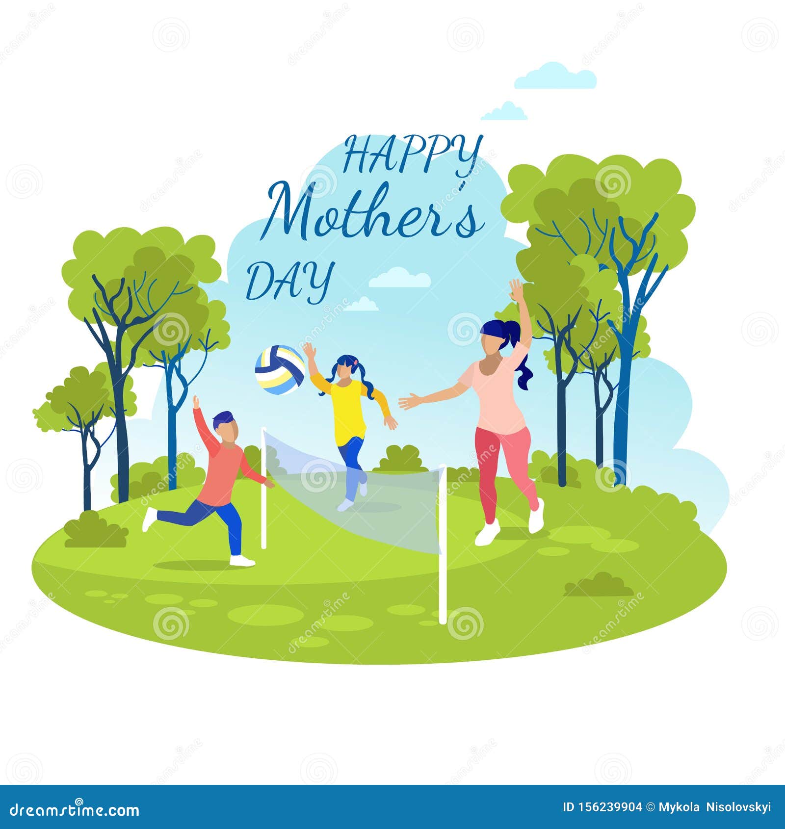 Happy Mother Day Greeting Card with Cartoon Family Stock Vector -  Illustration of children, flat: 156239904