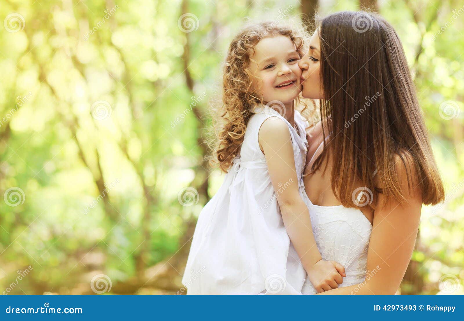Happy Mother Kissing Daughter Walking On The Park Stock Image Image 